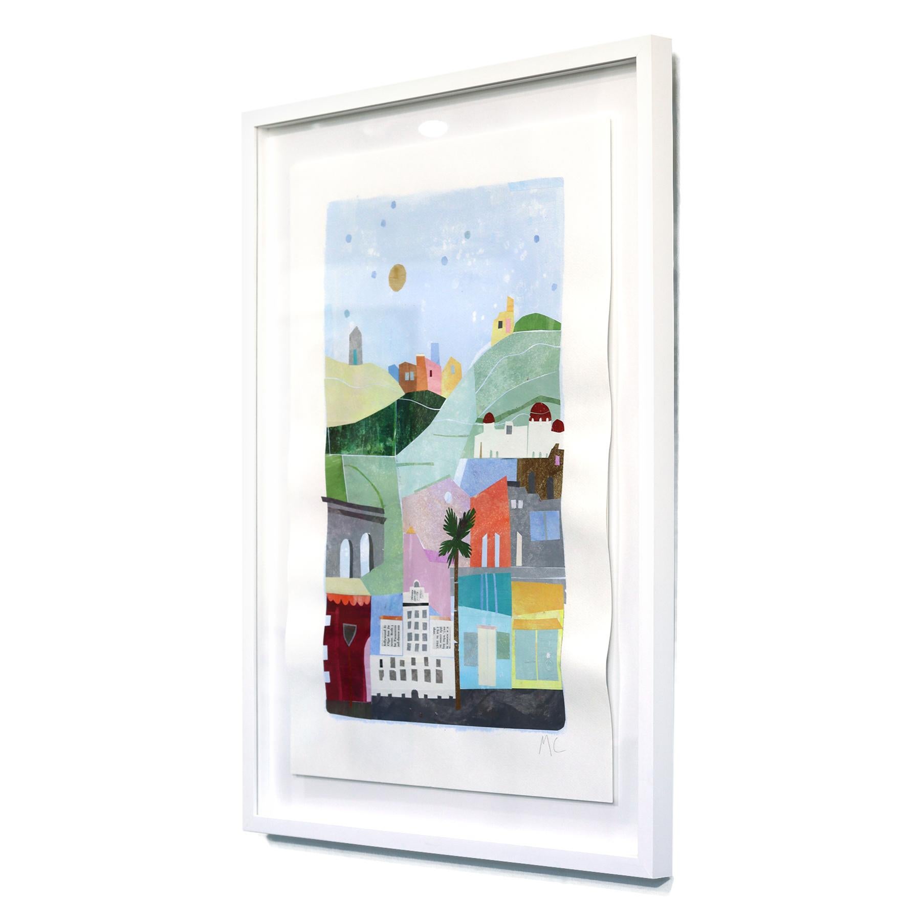 The Hills - Original Abstract Colorful Urban Still Life Collage Artwork Framed For Sale 1