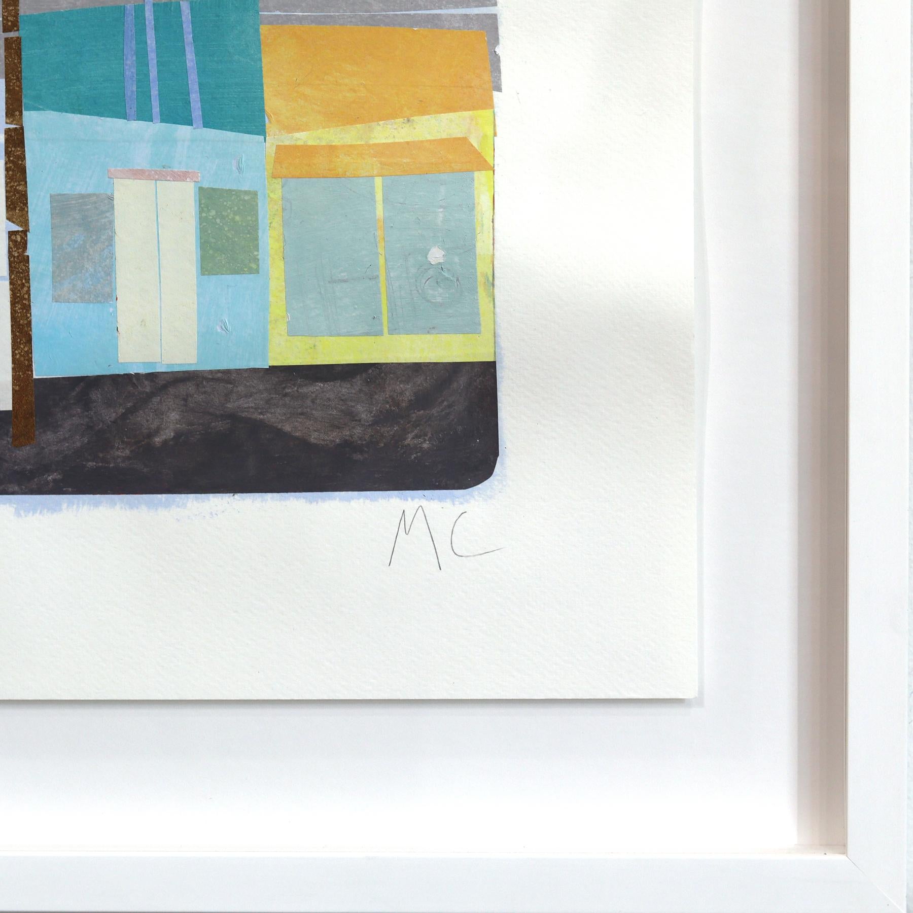 The Hills - Original Abstract Colorful Urban Still Life Collage Artwork Framed For Sale 5