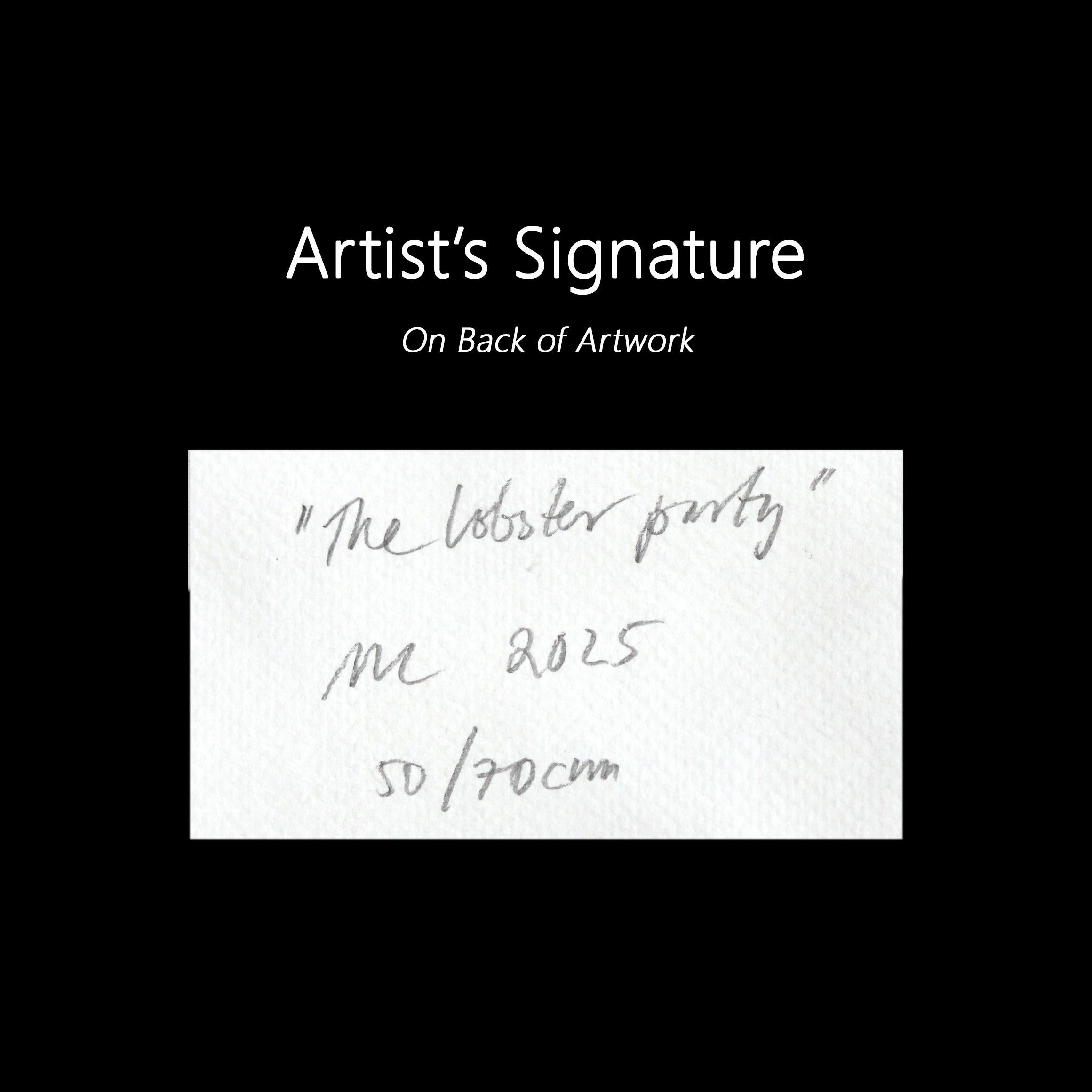 The Lobster Party 2 - Seafood Still Life Collage Mixed Media Artwork on Paper en vente 1