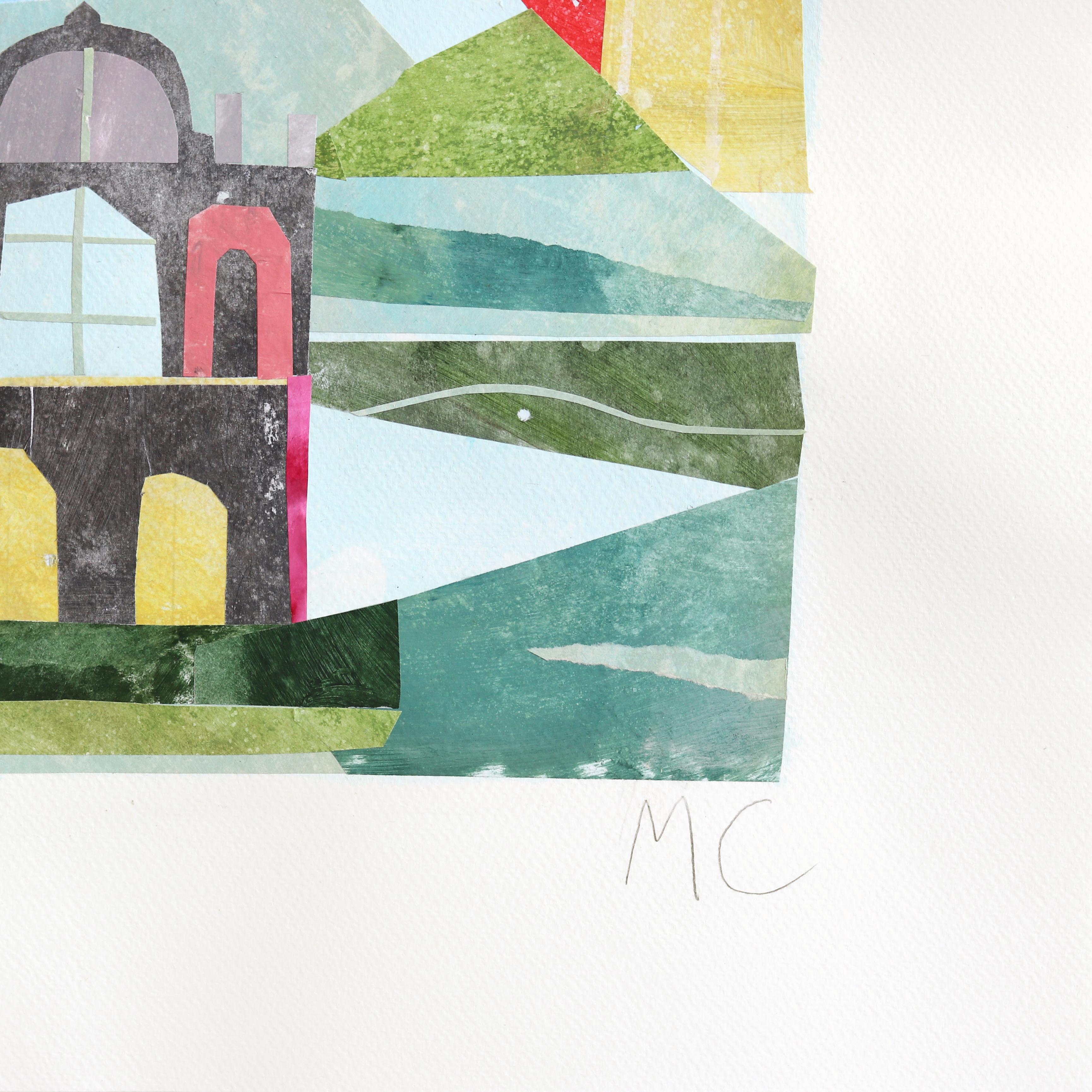 The Old Townes - Original Vibrant Abstract Neighborhood Landscape Collage Artwork en vente 3