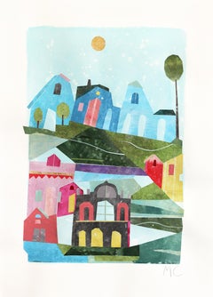 Original Vibrant Abstract Neighborhood Landscape Collage-Kunstwerk „Die alte Stadt“
