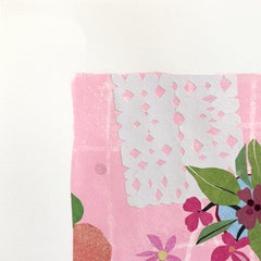 La fiesta rosa - Bonito bodegón femenino Collage Obra de arte en técnica mixta sobre papel