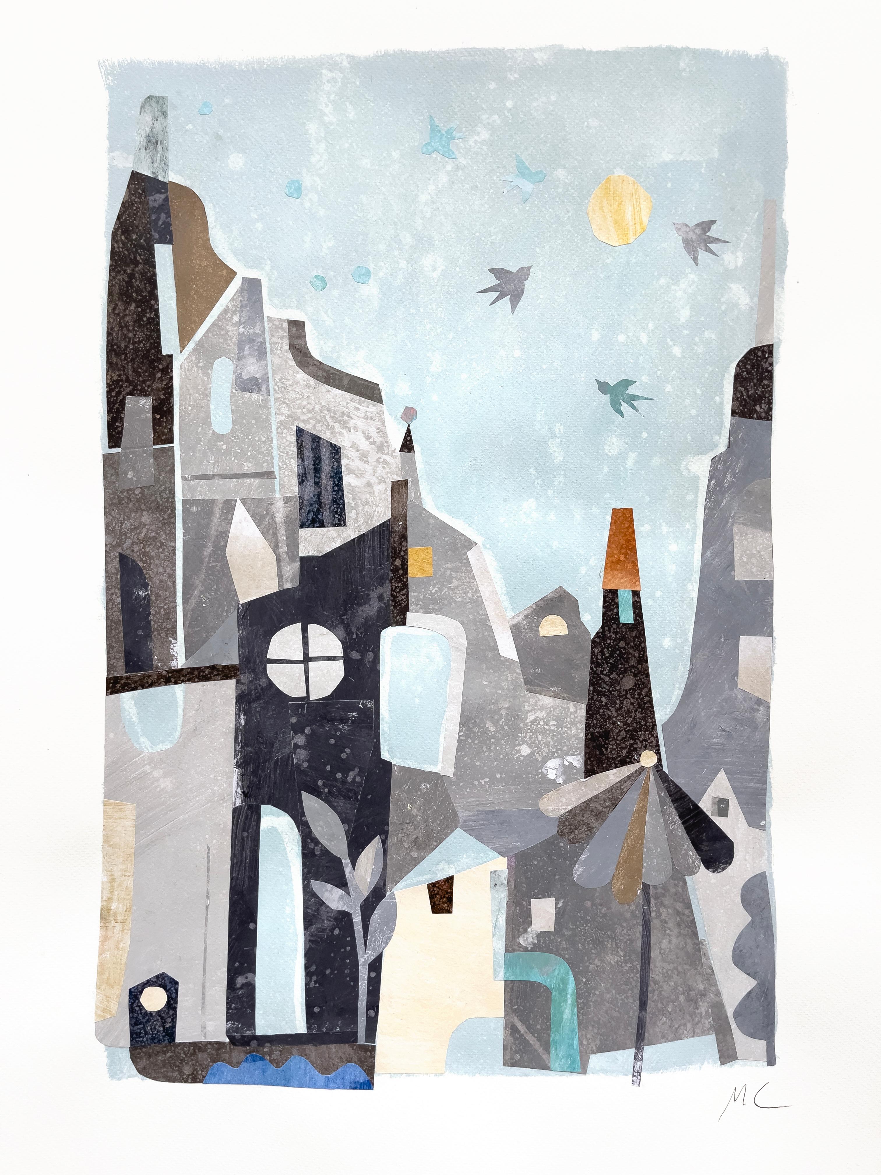 The Summer Houses - Architectural Cool Tone Still Life Mixed Media Collage