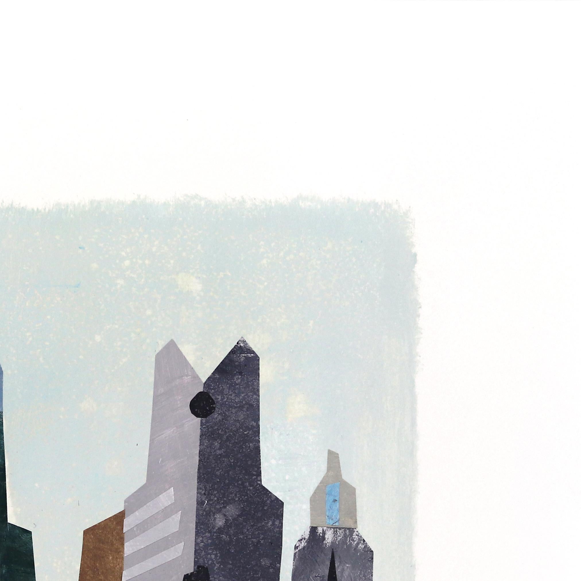 The Tree - Original Cool Tone Abstract Urban Still Life Collage Artwork on Paper For Sale 1