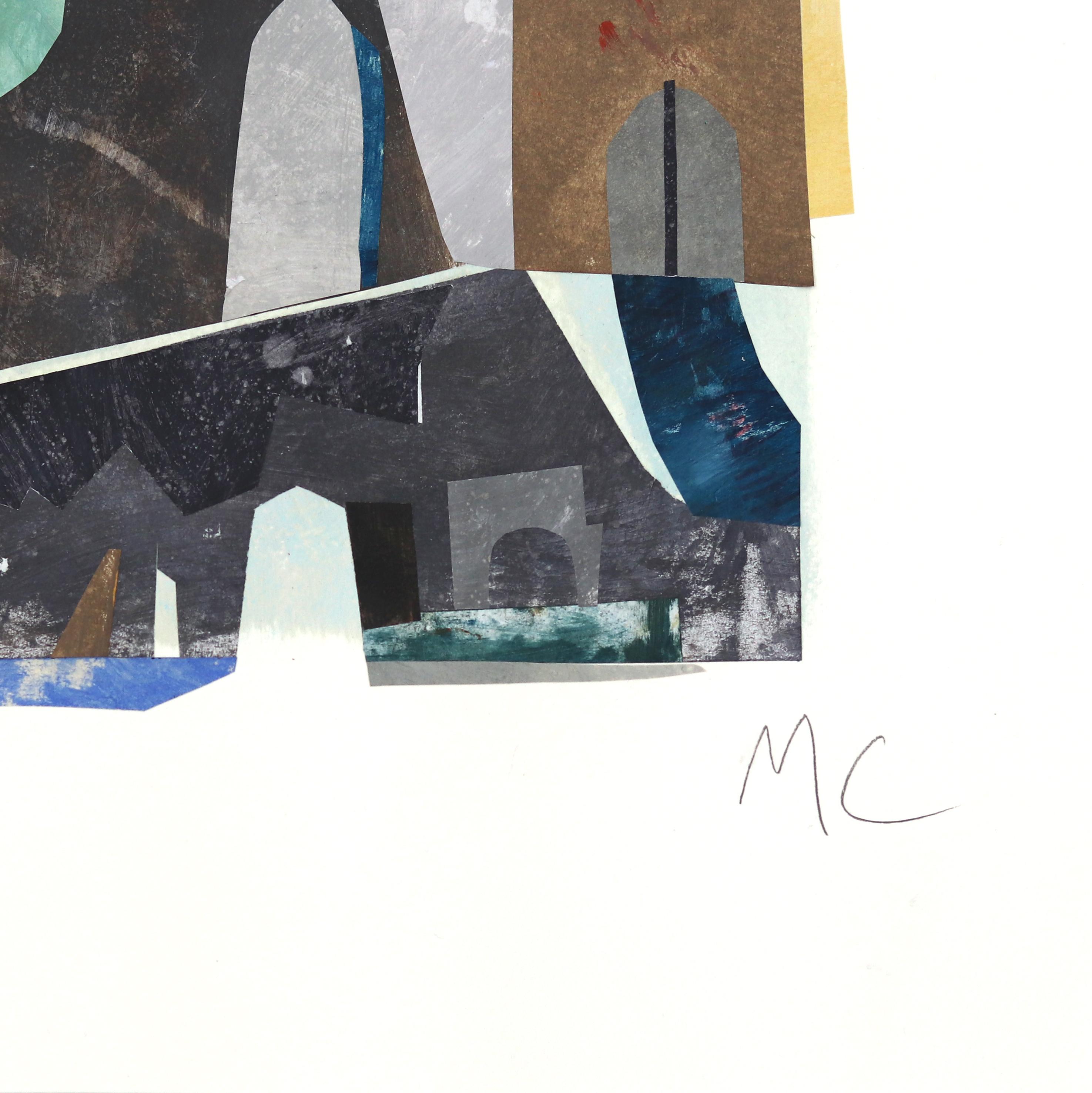 The Tree - Original Cool Tone Abstract Urban Still Life Collage Artwork on Paper For Sale 3