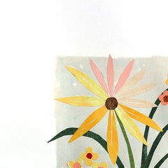Touchdown Blooms, LA Rams - Quirky Still Life Collage Mixed Media Art on Paper