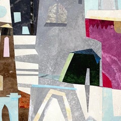 Maisons de ville - Nature morte architecturale colorée Collage mixte sur papier