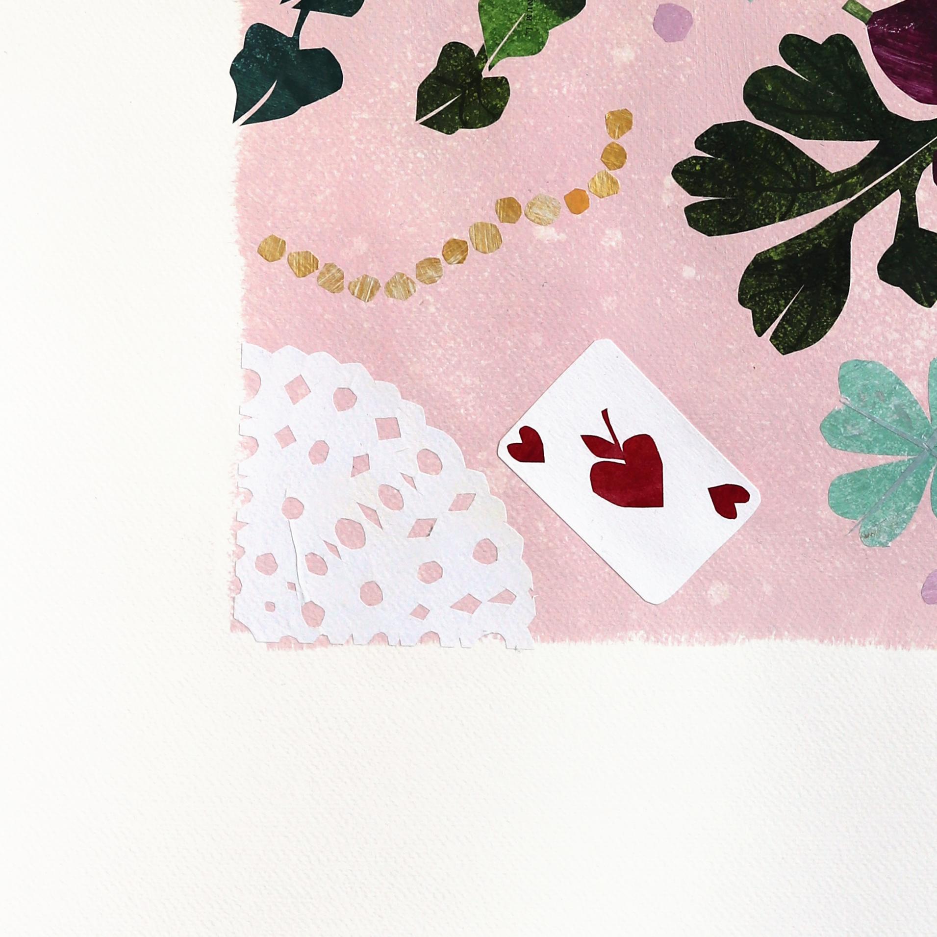 Under The Umbrella - Original Abstract Colorful Still Life Collage Art on Paper For Sale 1