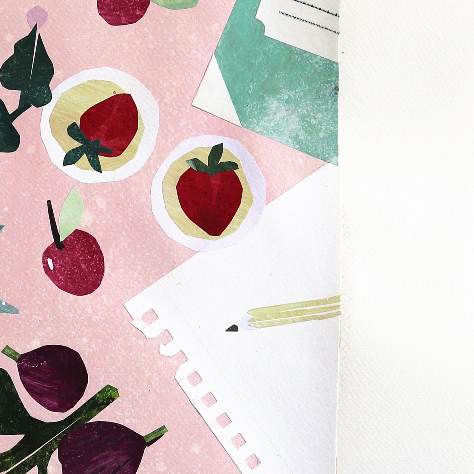 Under The Umbrella - Original Abstract Colorful Still Life Collage Art on Paper For Sale 3