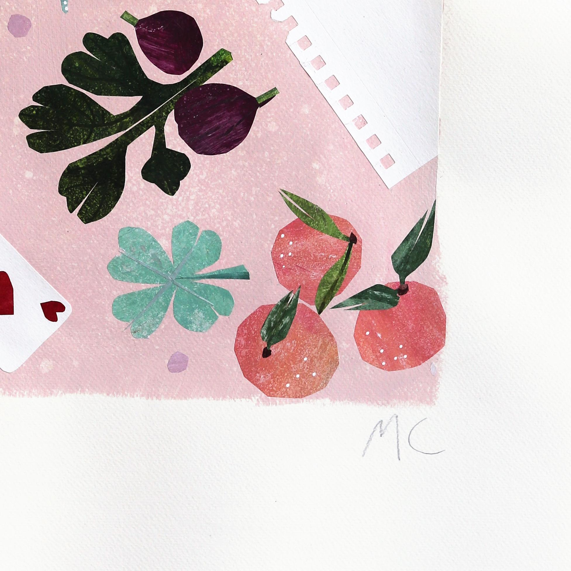 Under The Umbrella - Original Abstract Colorful Still Life Collage Art on Paper For Sale 4