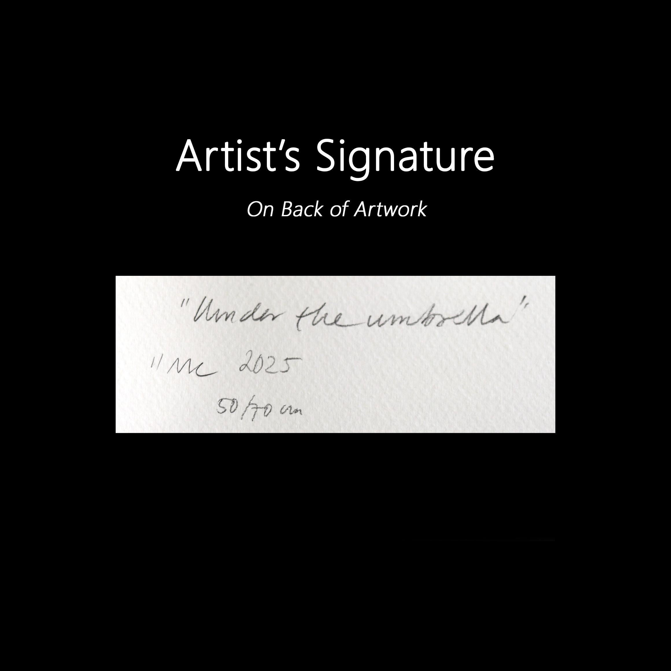 Under The Umbrella - Original Abstract Colorful Still Life Collage Art on Paper For Sale 5