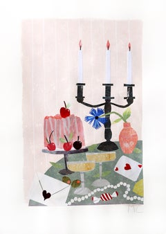 A Valentin - Collage original de nature morte romantique et ludique sur papier