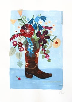 Western Bouquet - Bunte skurrile Stillleben Collage Mixed Media Kunst auf Papier