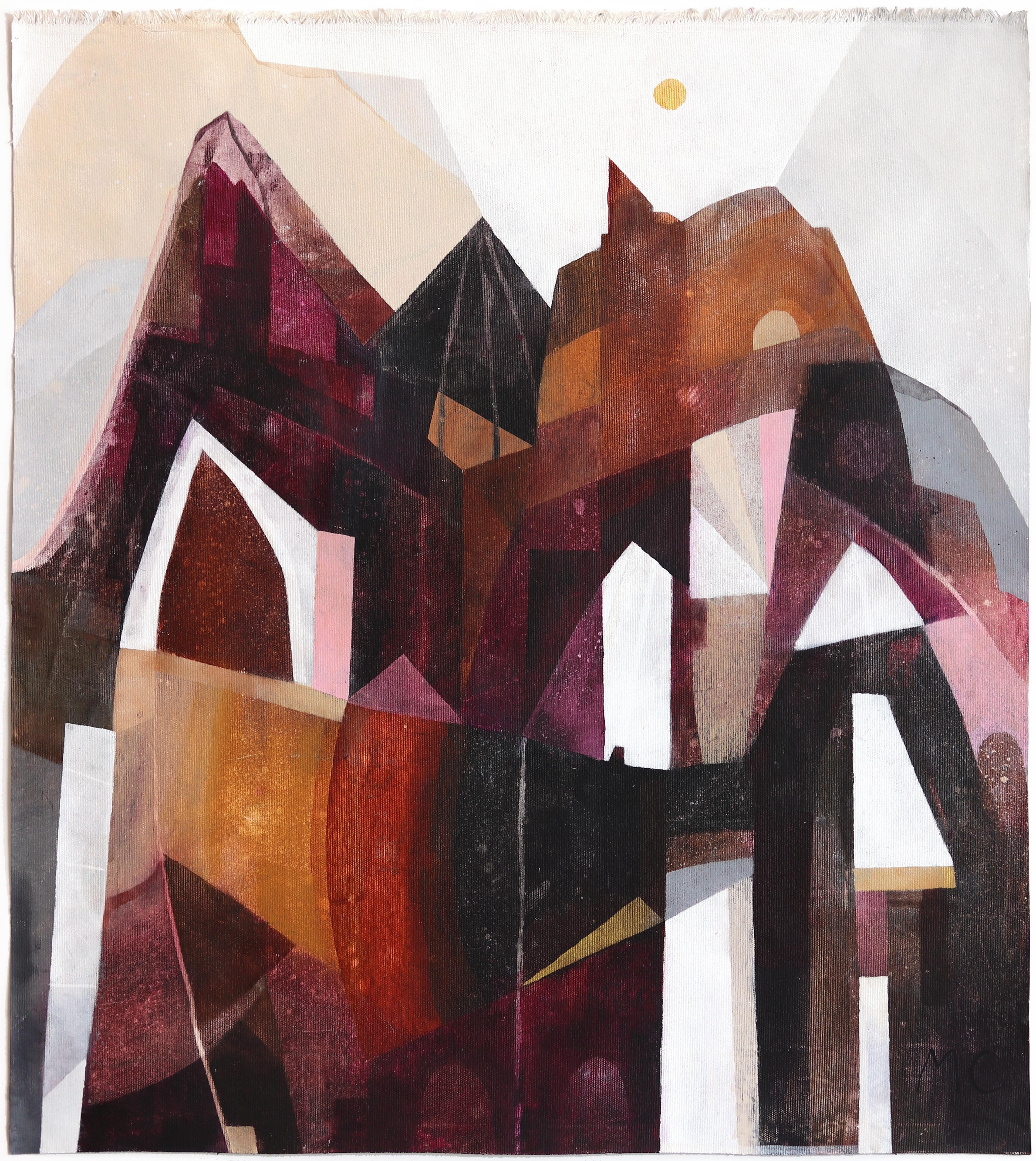 Maria C. Bernhardsson Abstract Painting – Amarone 2 - Abstrakte Burgunder Braunton Landschaft Acrylgemälde auf Leinwand