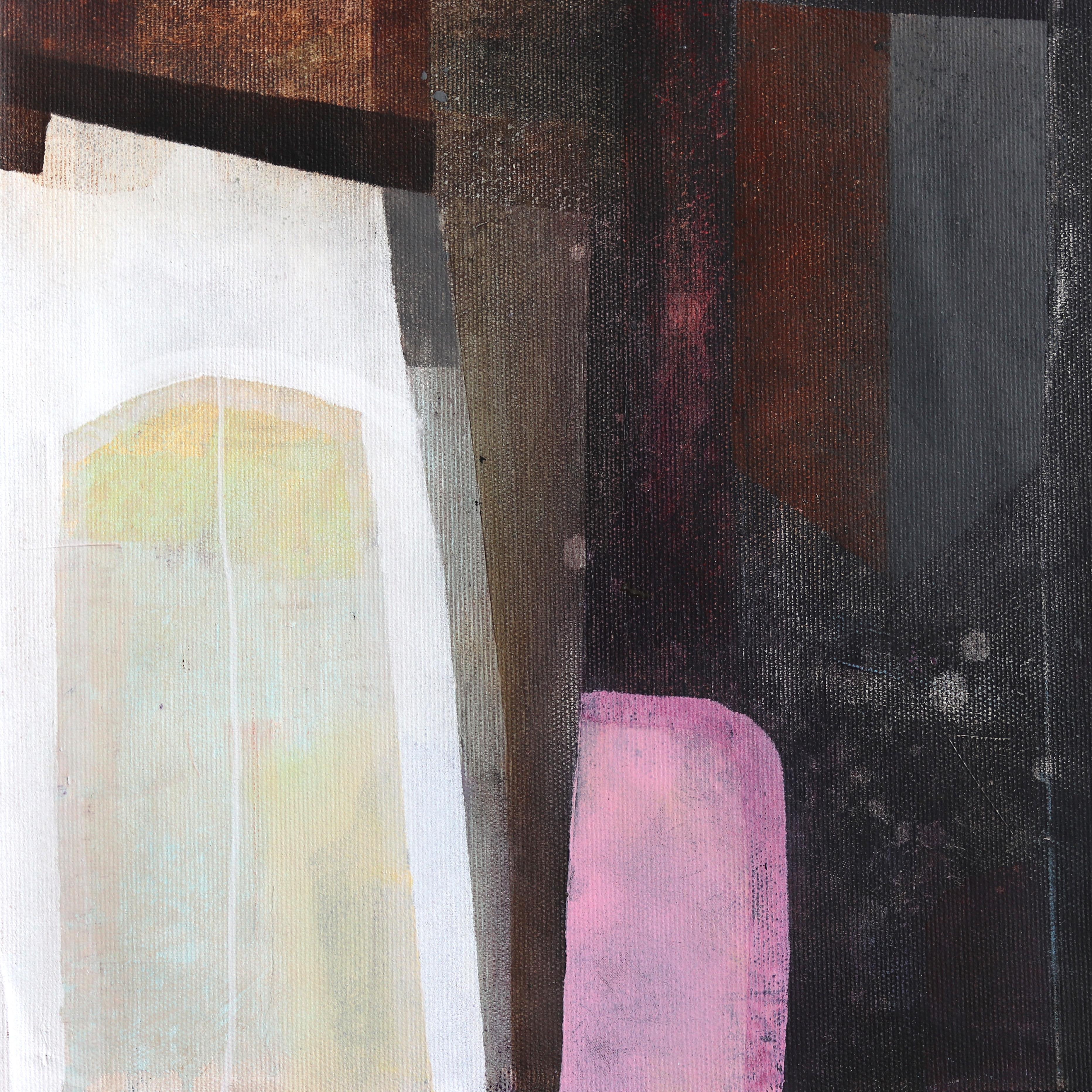 Beaujolais - Abstract Muted Tone Architectural Still Life Painting on Canvas For Sale 1