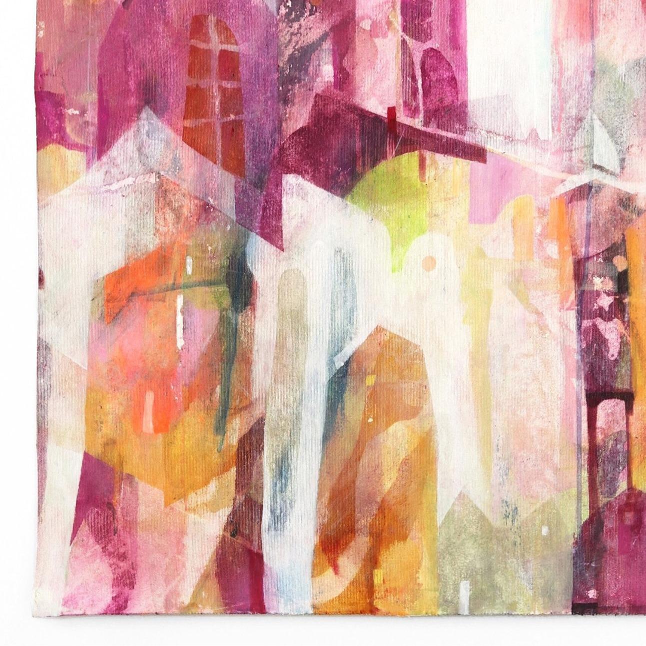 Cherish - Original Abstracted Cityscape Artwork on Canvas - Beige Landscape Painting by Maria C. Bernhardsson