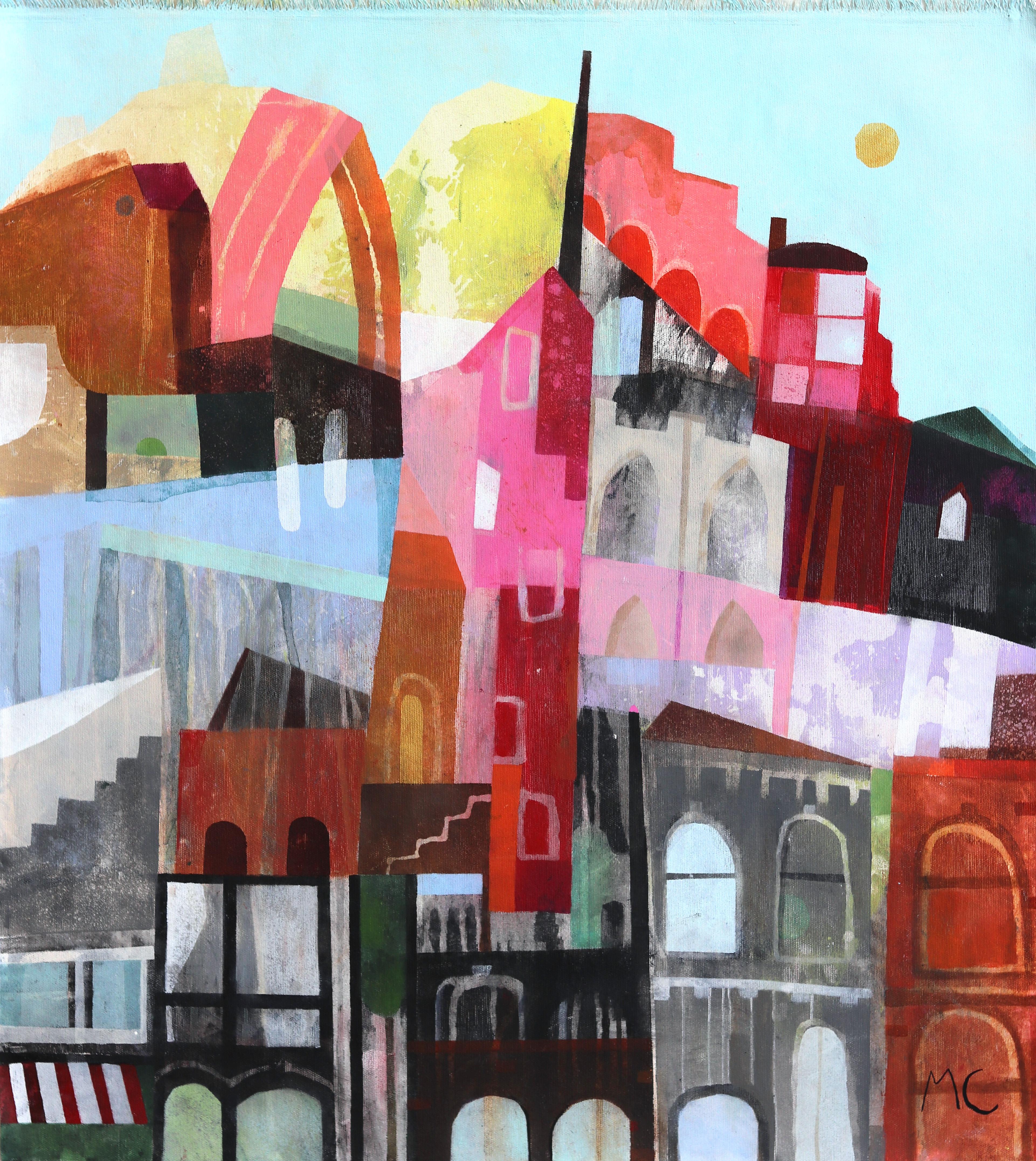City Layers - Abstrakte bunte architektonische Landschaft Gemälde auf Leinwand