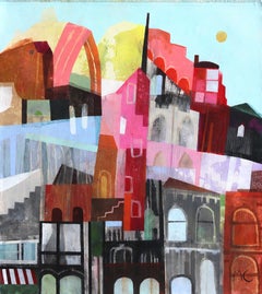 City Layers - Abstract Colorful Architectural Landscape Painting on Canvas