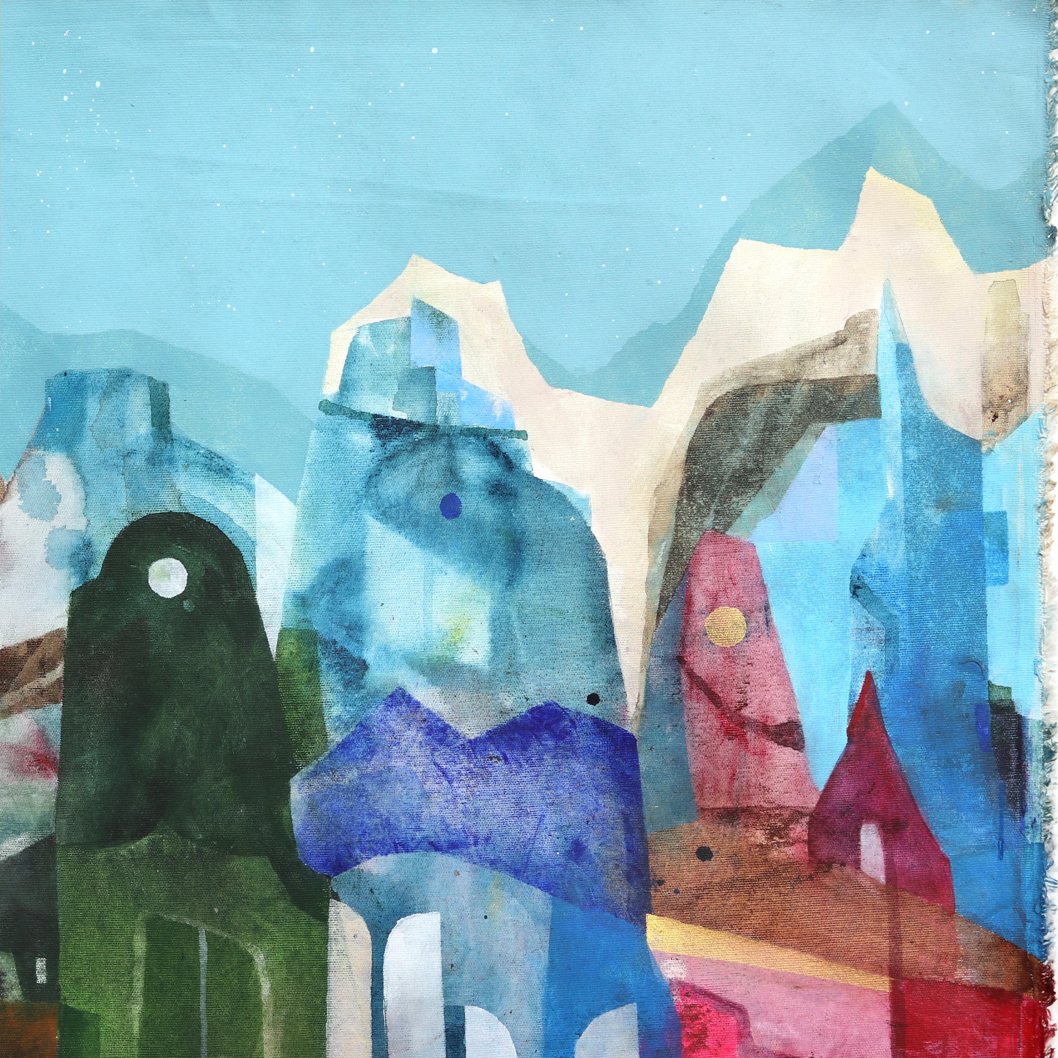 Ciudad de los Ángeles - Colorido paisaje urbano abstracto sobre lienzo - Painting Abstracto de Maria C. Bernhardsson