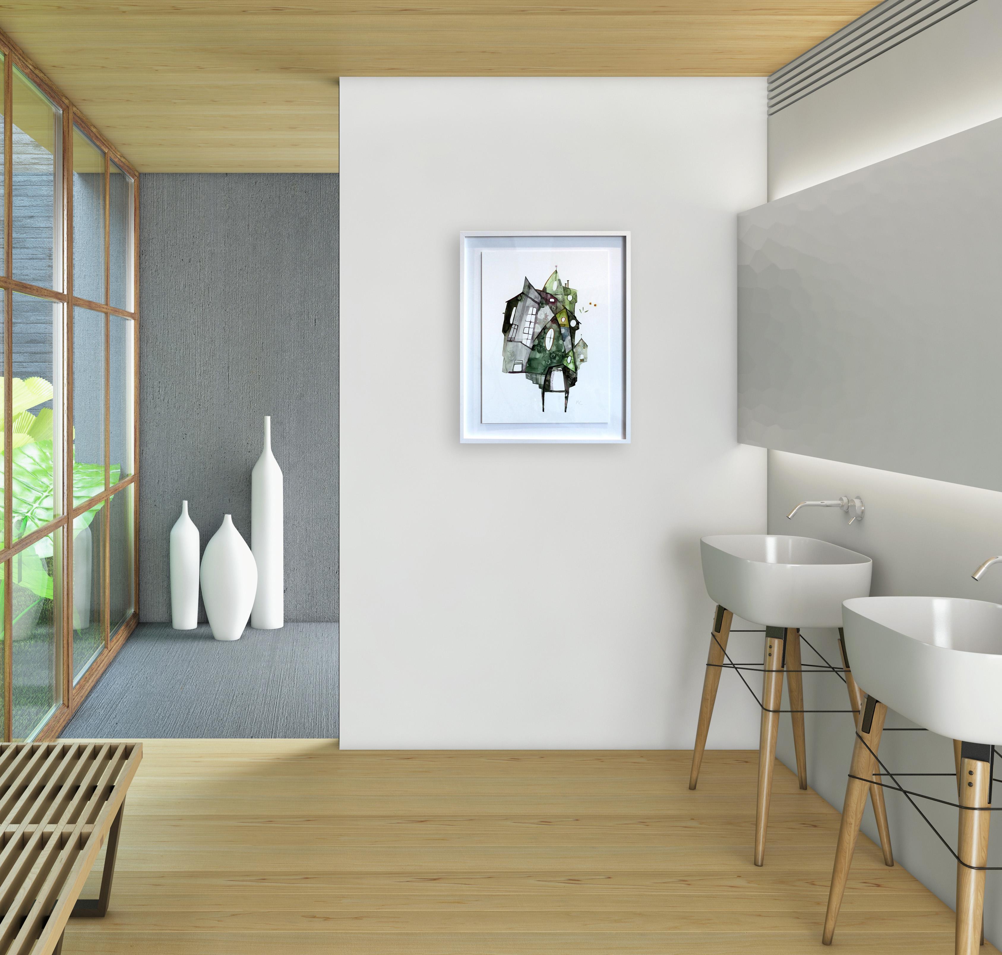 Green House, aquarelle d'origine (encadrée) - Painting de Maria C. Bernhardsson