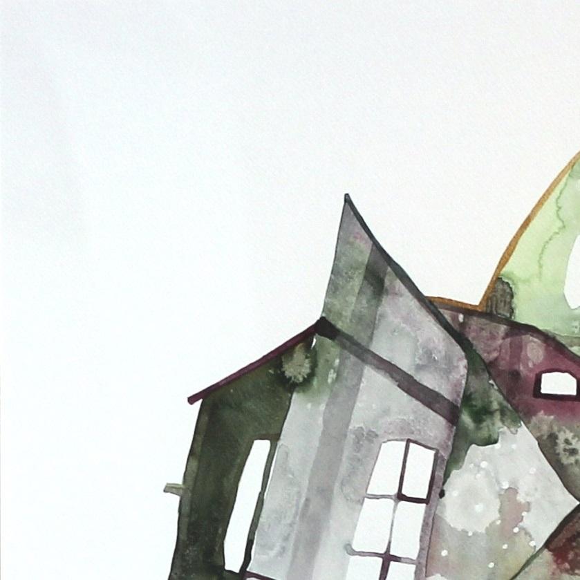 Green House, aquarelle d'origine (encadrée) - Impressionnisme abstrait Painting par Maria C. Bernhardsson