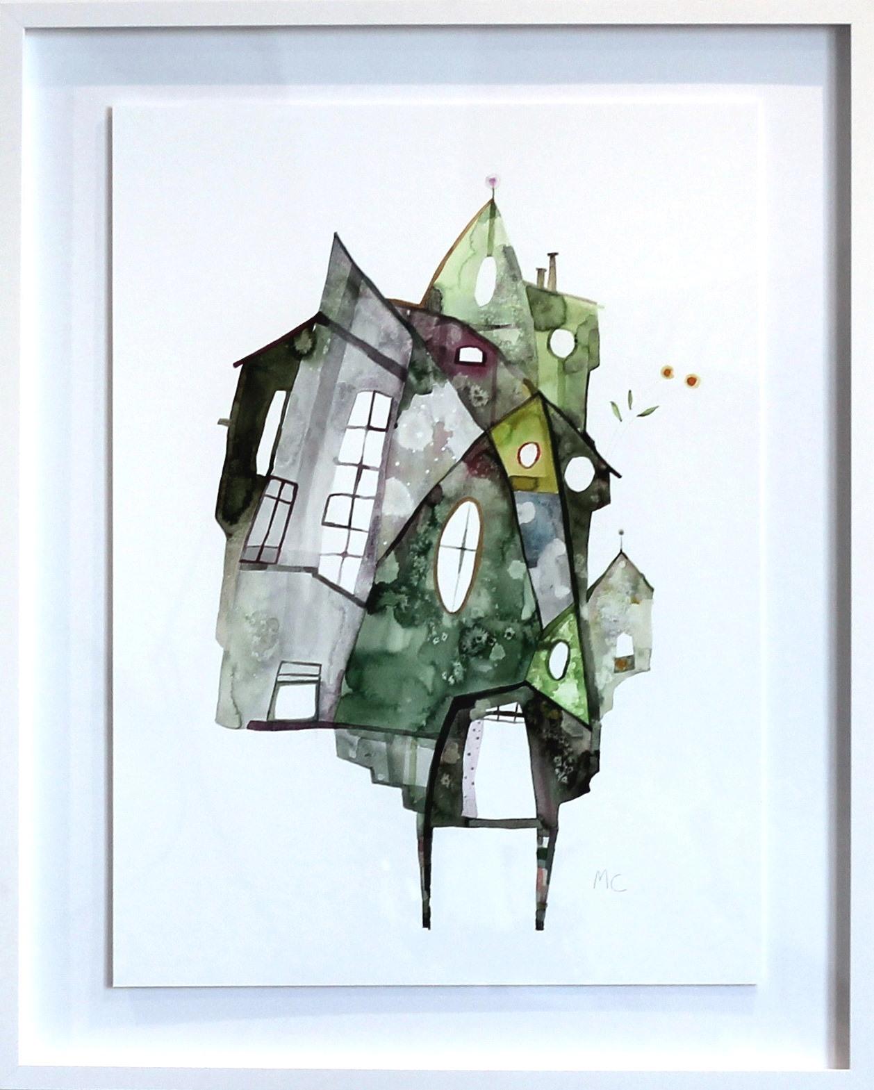Grünes Haus – Original Aquarellkunstwerk (gerahmt)