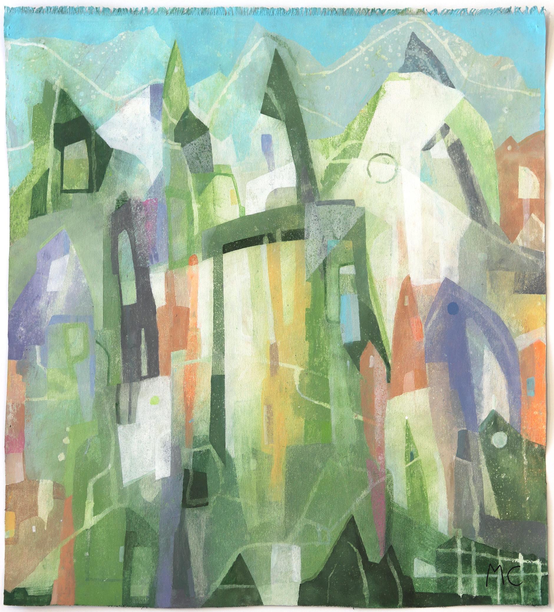 Maria C. Bernhardsson Abstract Painting - Green Valley - Original Raw Canvas Artwork 