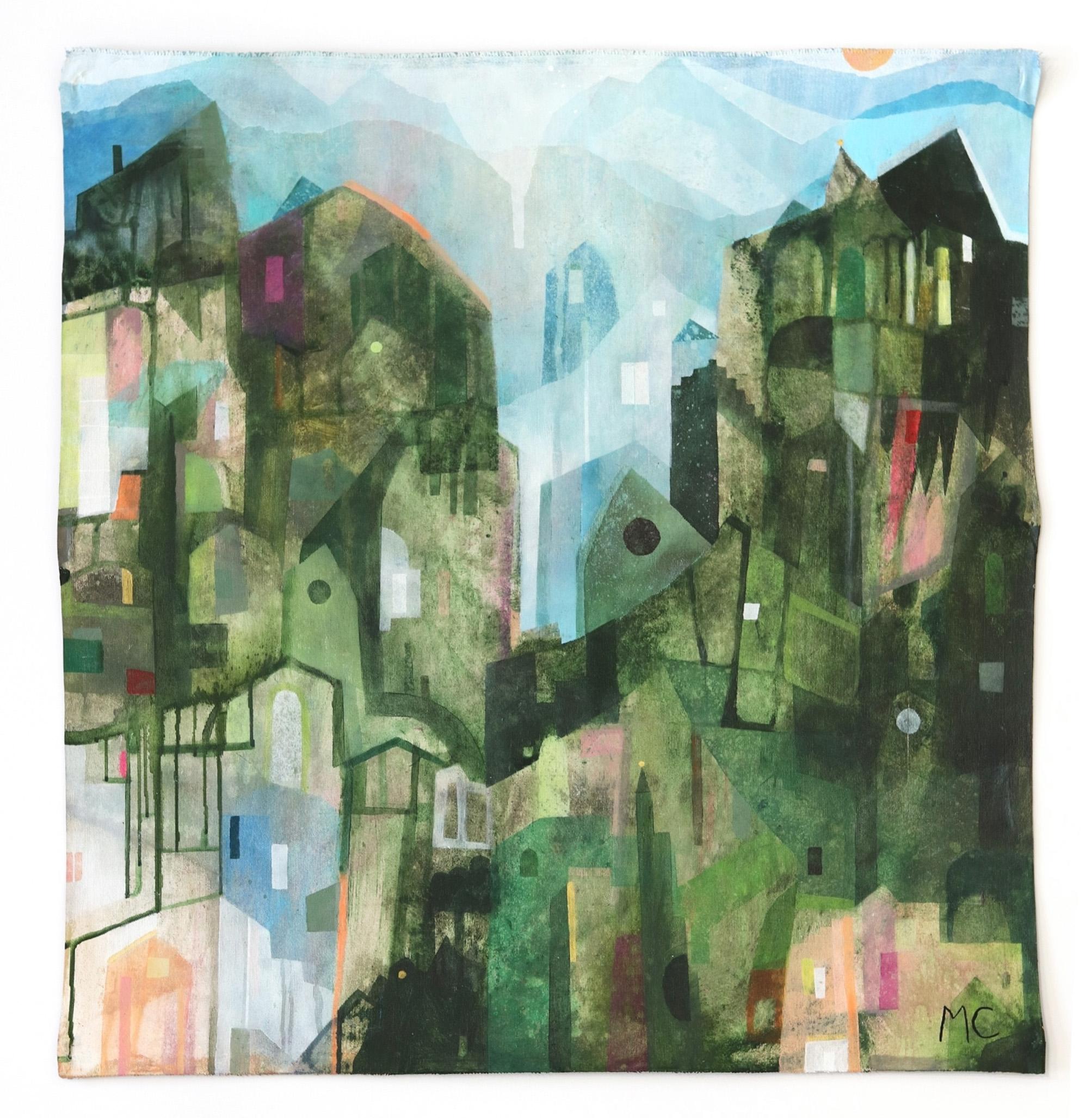 Greener Mountains  -  Original Abstracted Cityscape Artwork on Canvas