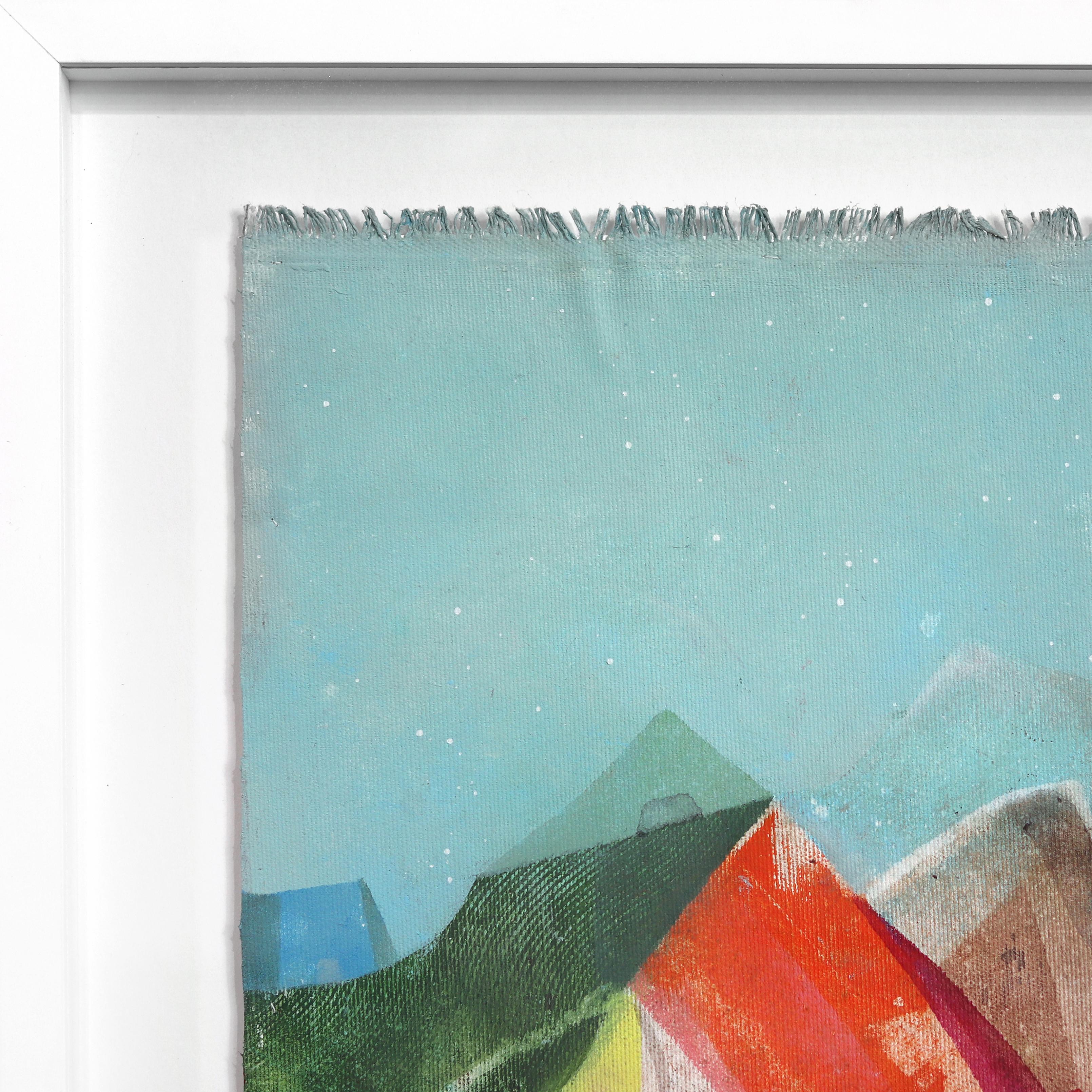 Homes in the Desert - Colorful Abstract Landscape Painting on Canvas Framed For Sale 2
