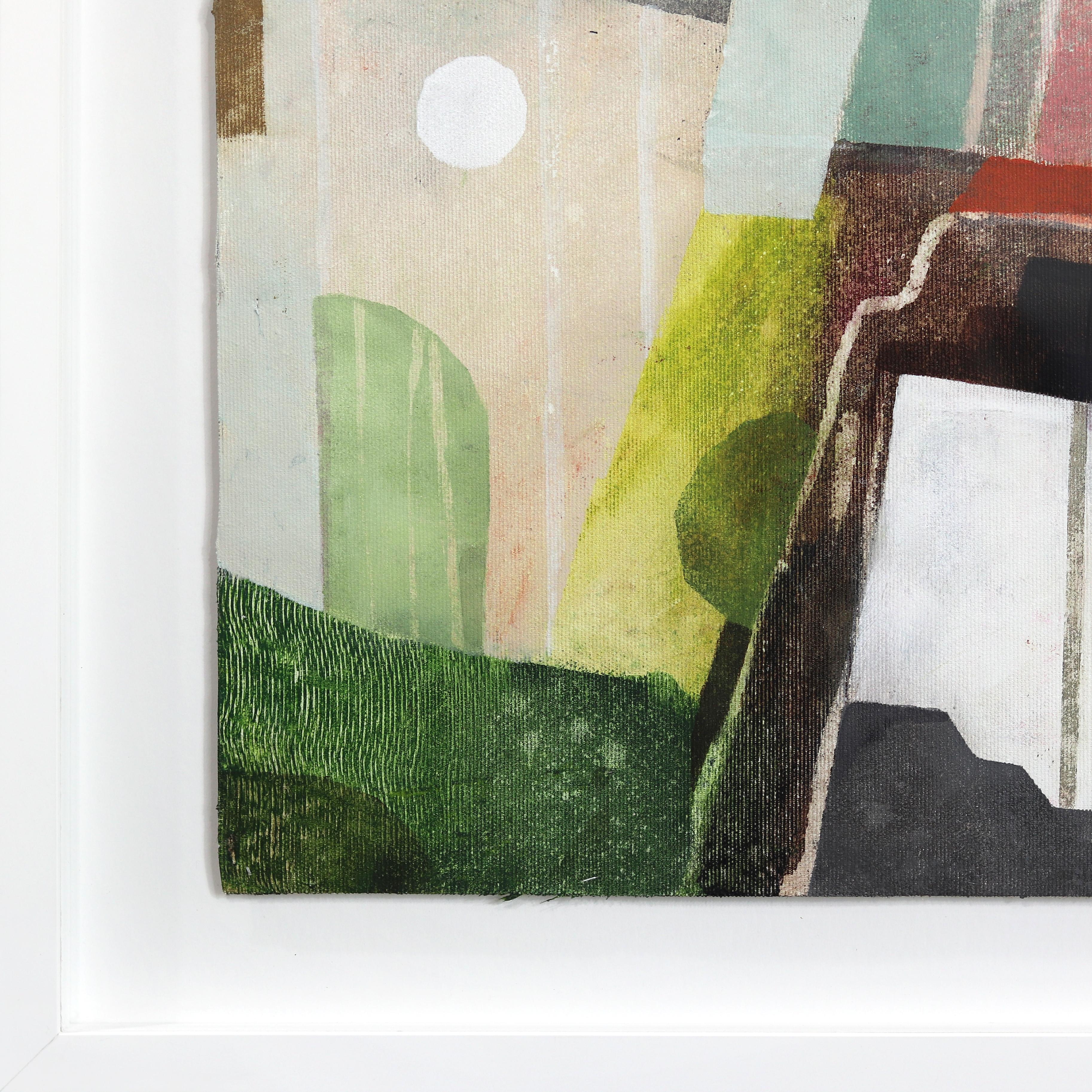 Homes in the Desert - Colorful Abstract Landscape Painting on Canvas Framed For Sale 4