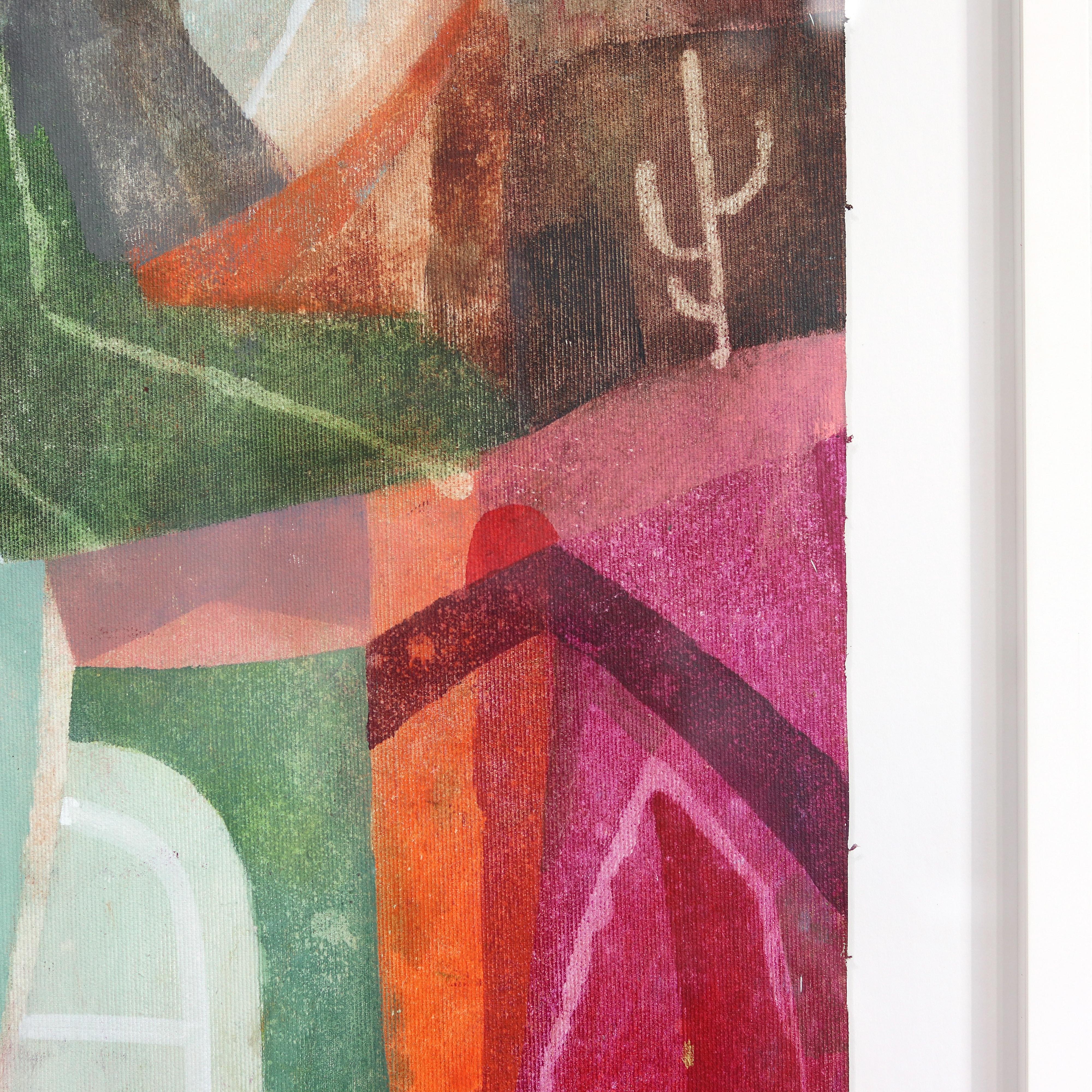 Homes in the Desert - Colorful Abstract Landscape Painting on Canvas Framed For Sale 5