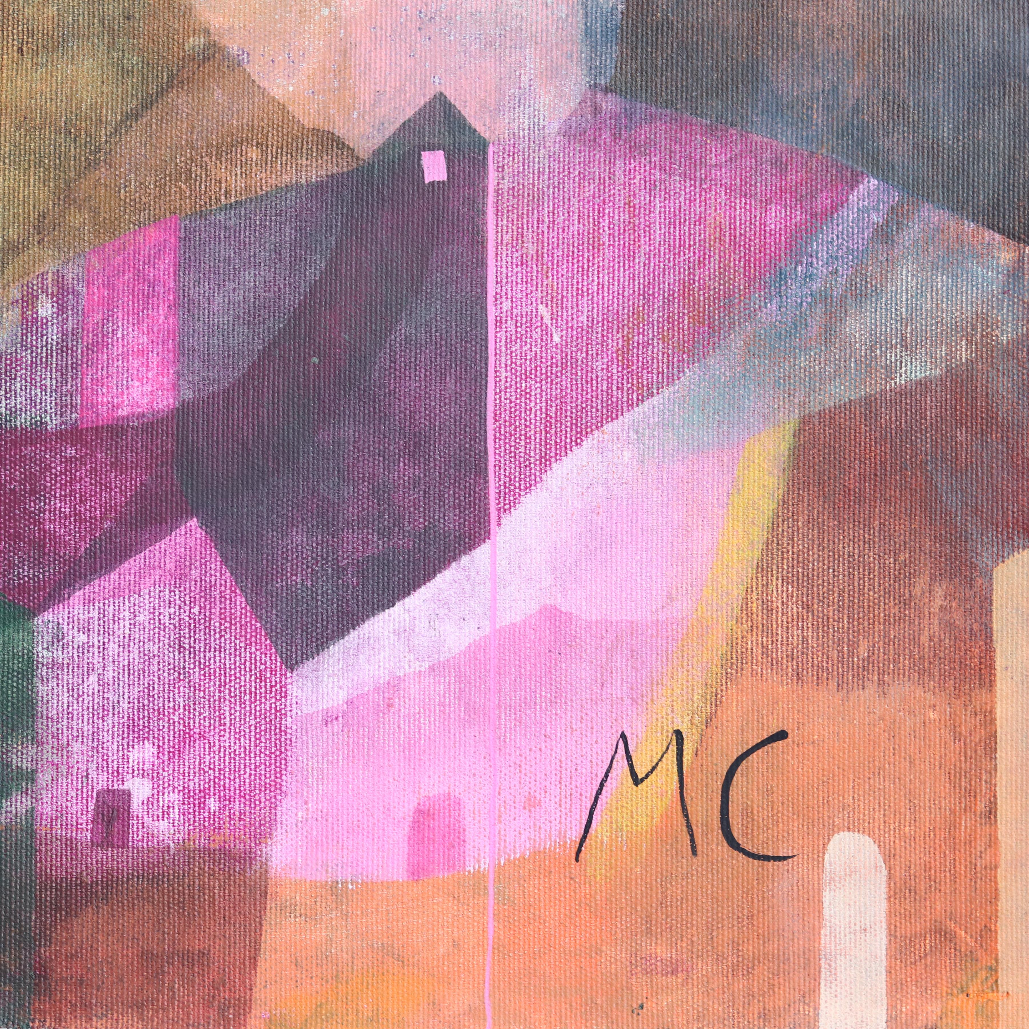 Homes on the Hills - Abstract Color Drenched Nature Landscape Painting on Canvas For Sale 4