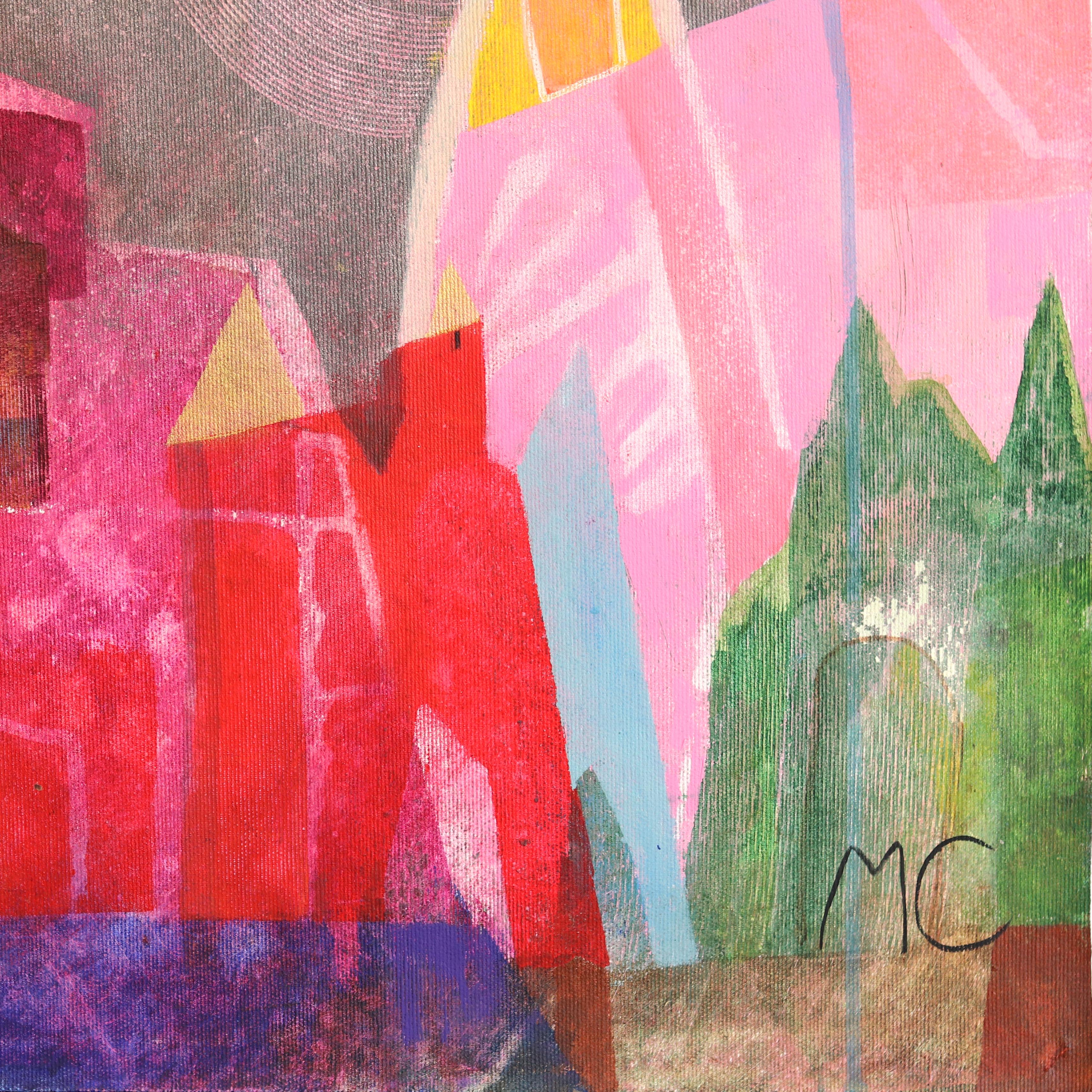 House and Sunset - Abstract Color Drenching Landscape Acrylic Painting on Canvas For Sale 2