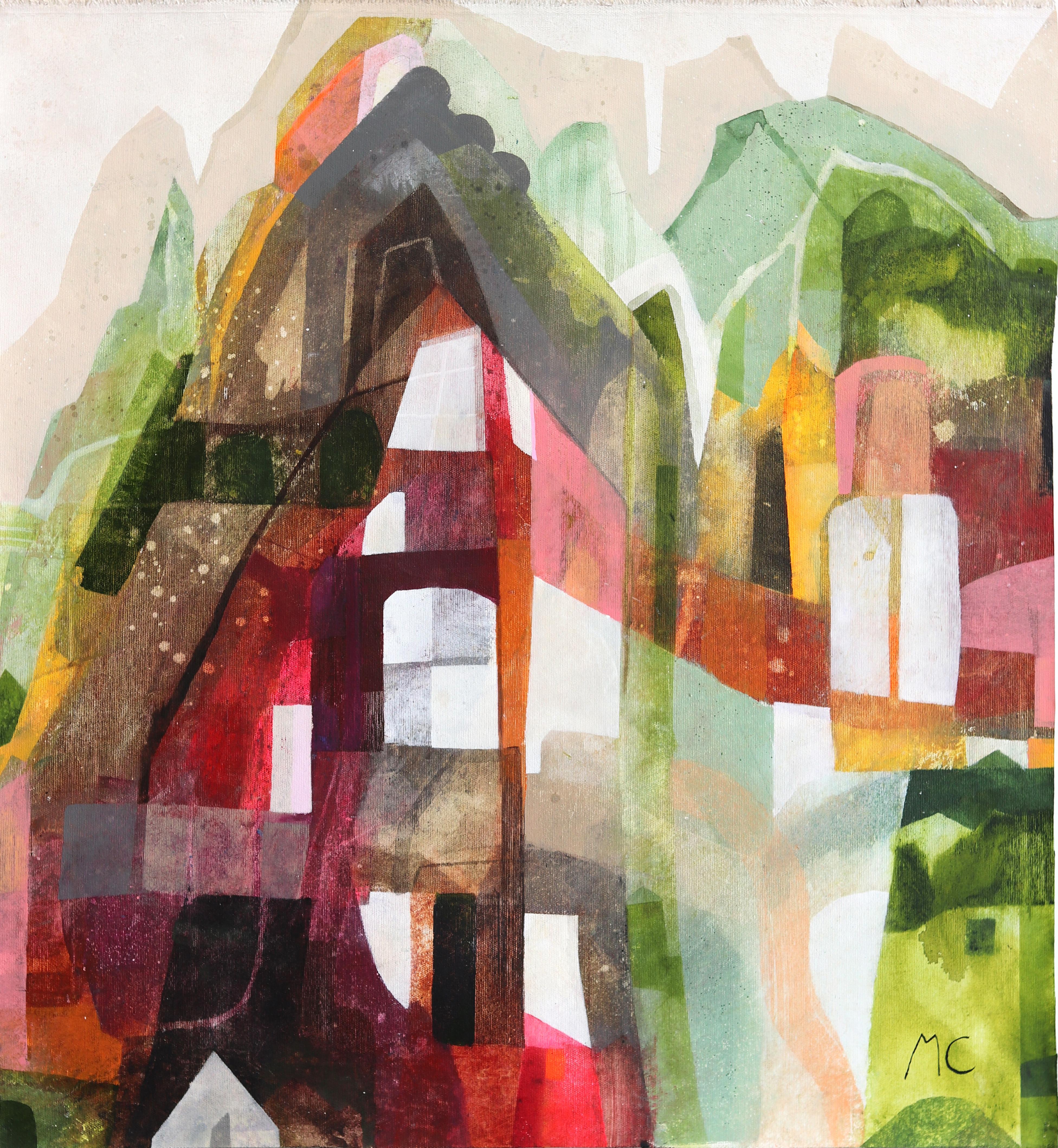 House on a Hill 1 - Abstract Color Drenched Nature Landscape Painting on Canvas