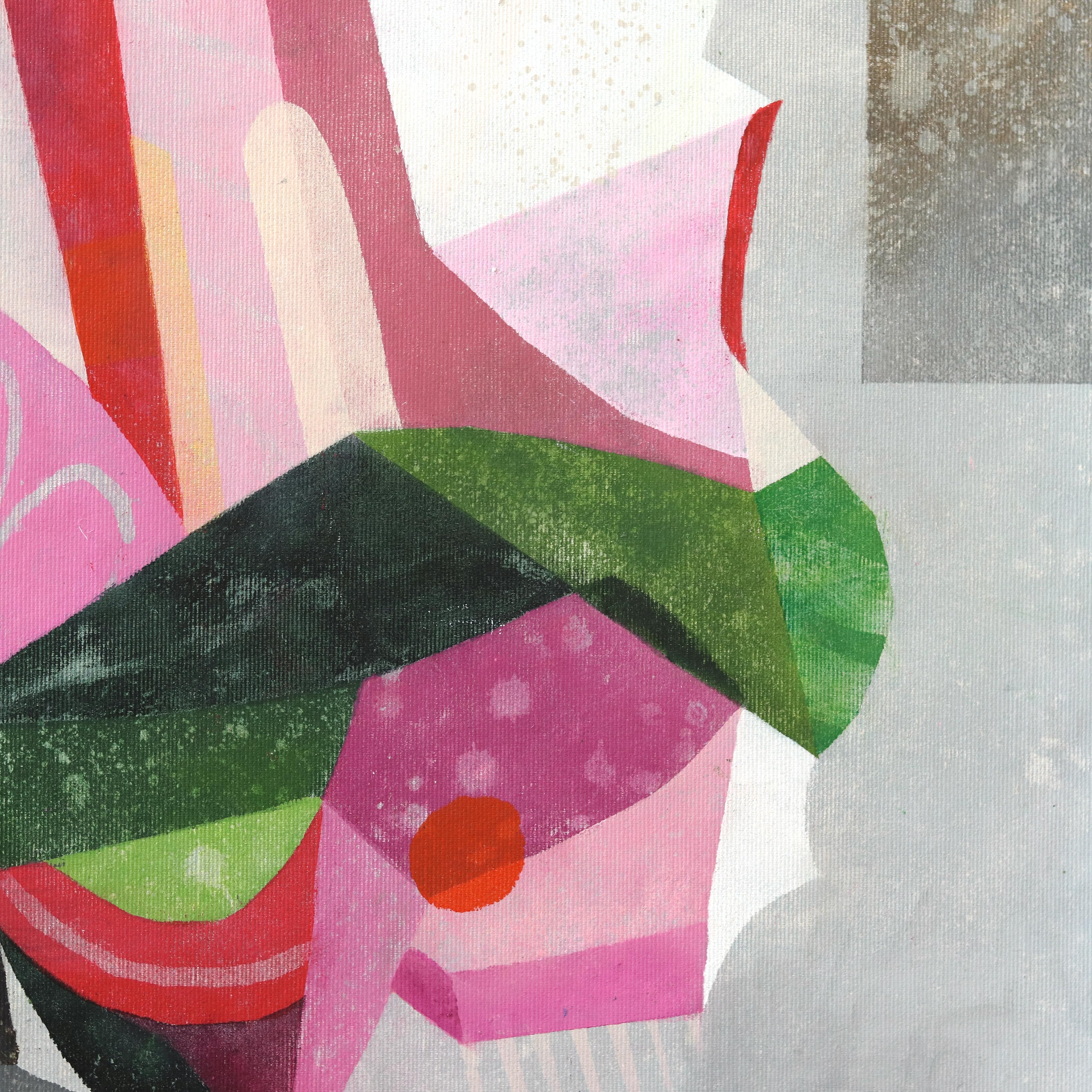 Beso de una rosa - Bodegón floral colorido sobre lienzo - Painting de Maria C. Bernhardsson