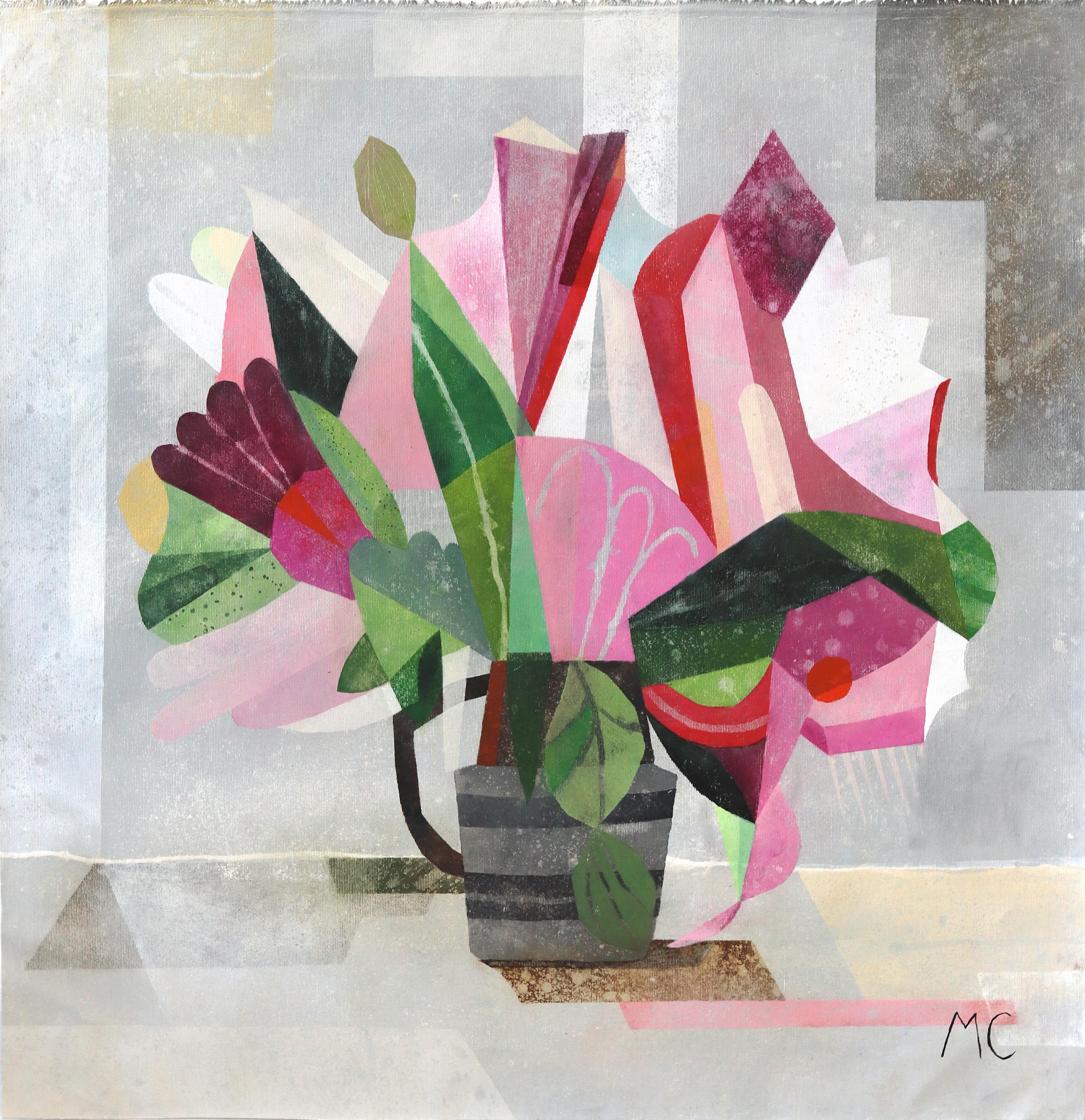 Still-Life Painting de Maria C. Bernhardsson - Beso de una rosa - Bodegón floral colorido sobre lienzo