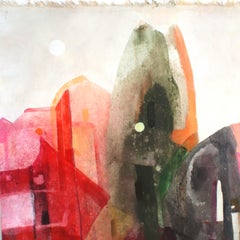 La Maison Rouge - Peinture abstraite de paysage aux couleurs chaudes sur toile