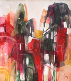 La Maison Rouge - Peinture abstraite de paysage aux couleurs chaudes sur toile