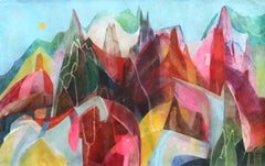 Let's Climb The Mountains - Large Colorful Abstract Nature Landscape on Canvas