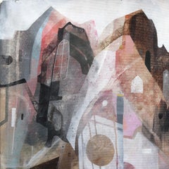 Lucky Road - Pintura abstracta a gran escala sobre lienzo de un paisaje geométrico animado