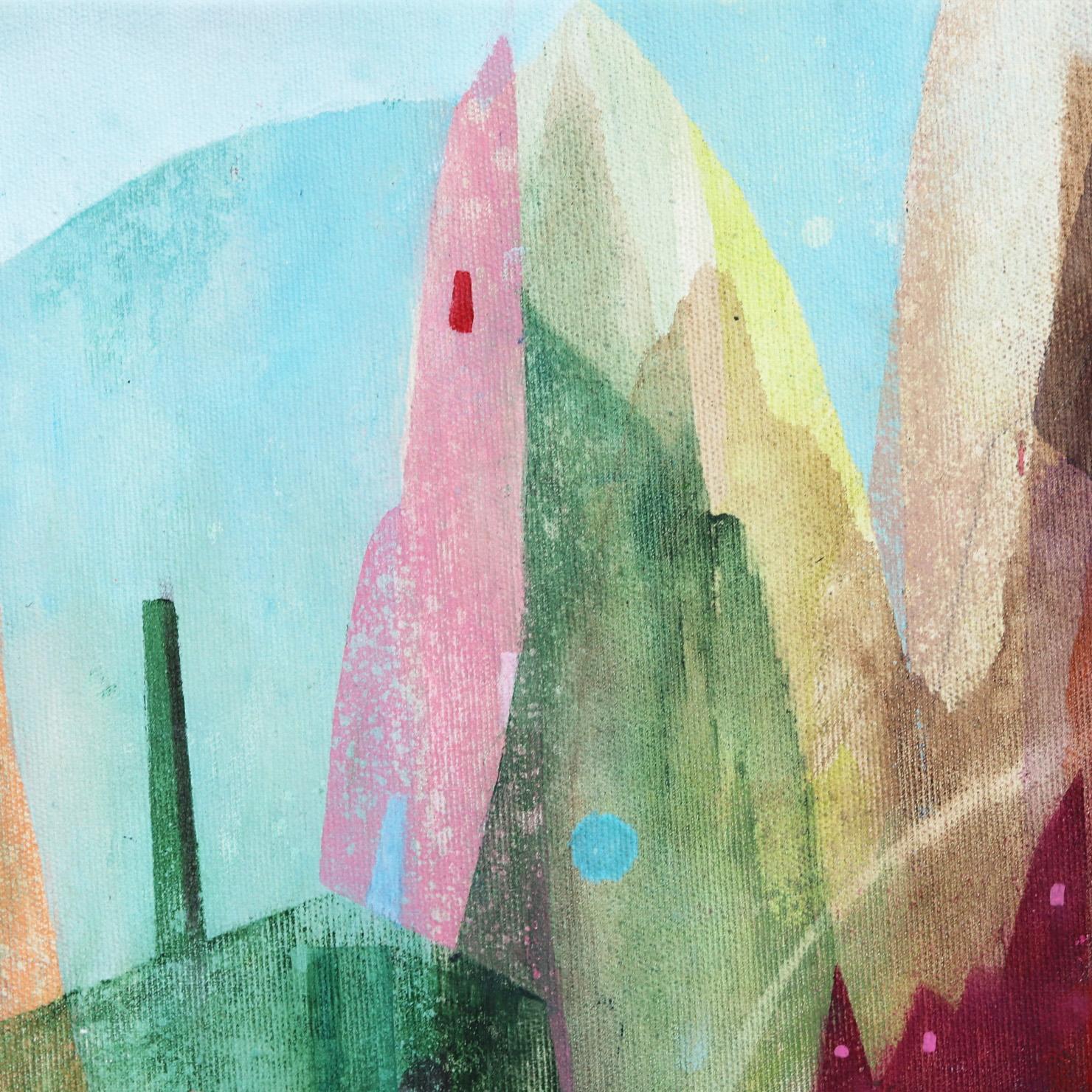 Vue de Malibu  -Œuvre d'art abstraite sur toile originale encadrée Colorful City - Impressionnisme abstrait Painting par Maria C. Bernhardsson