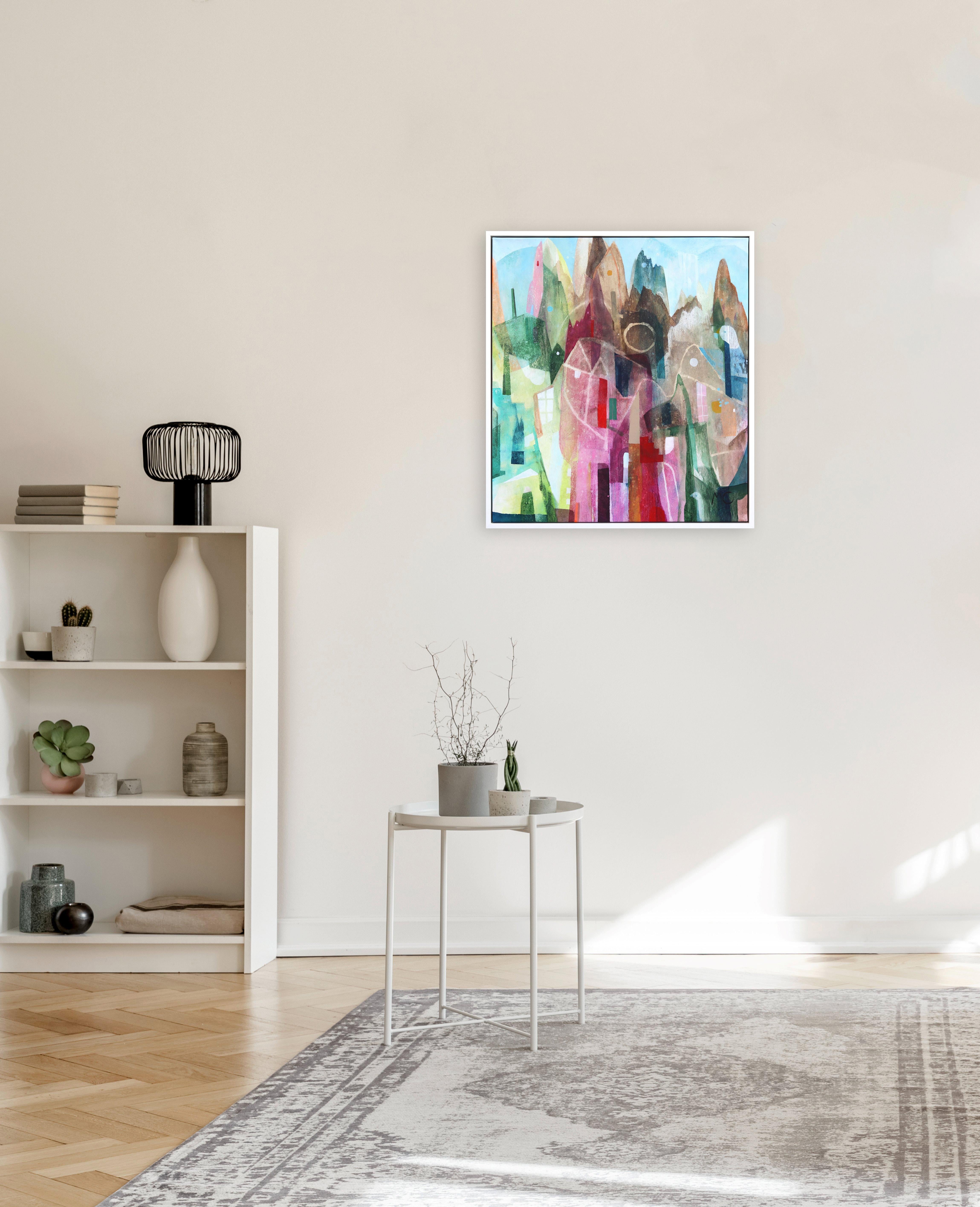 Vue de Malibu  -Œuvre d'art abstraite sur toile originale encadrée Colorful City en vente 1