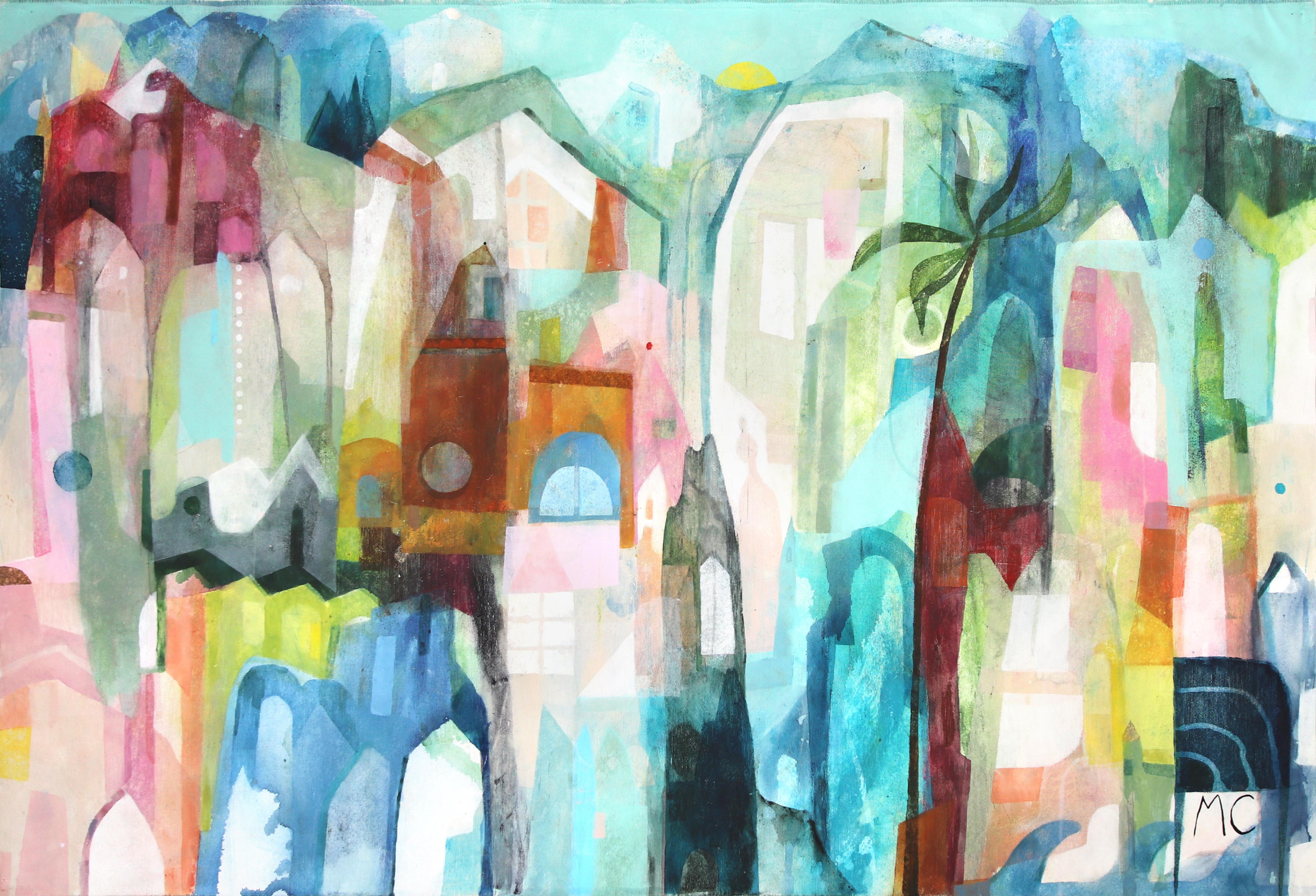 Abstract Painting de Maria C. Bernhardsson - Manhattan Beach - Colorido paisaje abstracto sobre lienzo