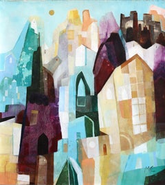 La luz del sol de Manhattan - Pintura arquitectónica abstracta empapada de color sobre lienzo