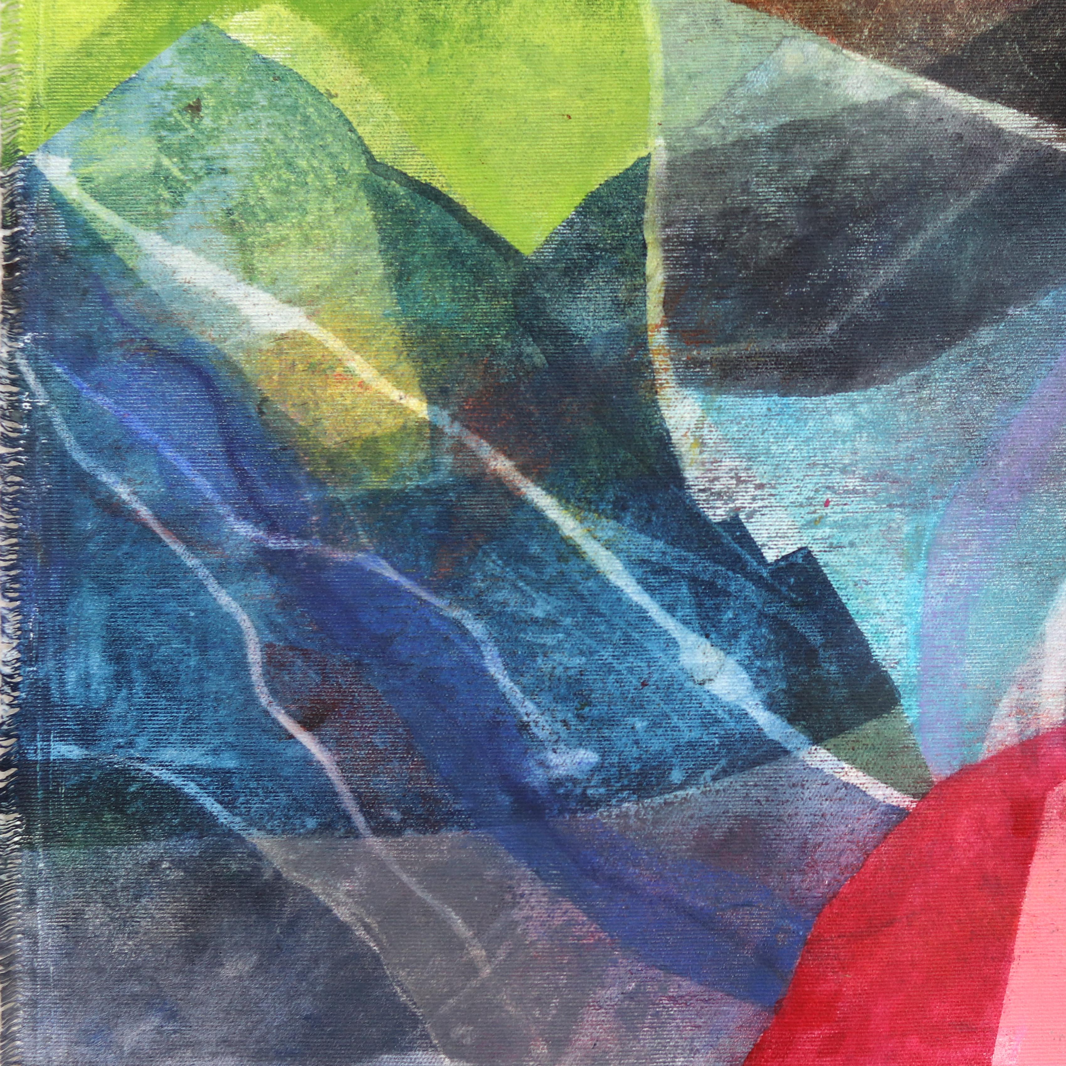Vista de la montaña - Gran paisaje abstracto de naturaleza de colores sobre lienzo - Painting de Maria C. Bernhardsson