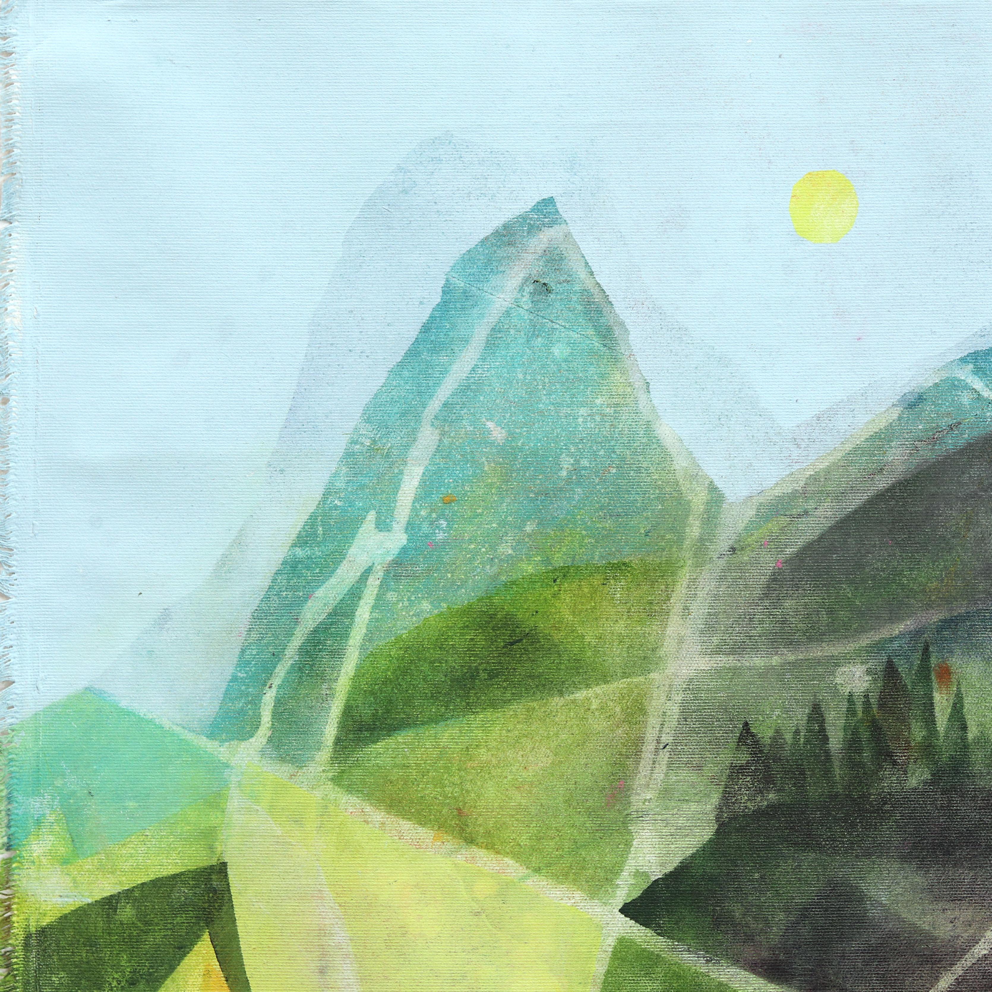Vista de la montaña - Gran paisaje abstracto de naturaleza de colores sobre lienzo - Painting Abstracto de Maria C. Bernhardsson