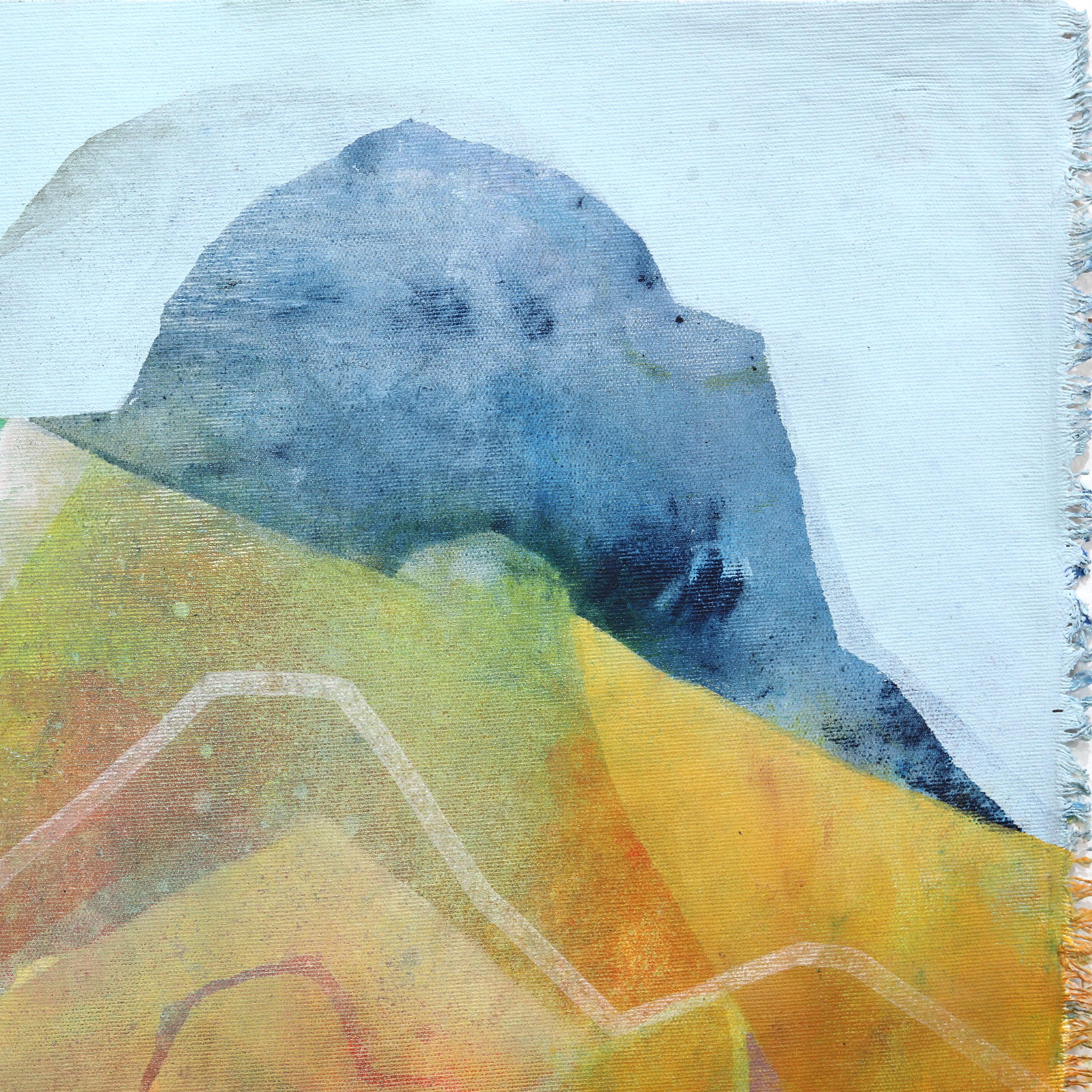 Vista de la montaña - Gran paisaje abstracto de naturaleza de colores sobre lienzo - Landscape Painting Beige de Maria C. Bernhardsson