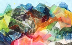 Mountain View - Large Colorful Abstract Nature Landscape on Canvas