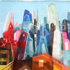 New York - Abstract Colorful Architectural City Landscape Painting on Canvas