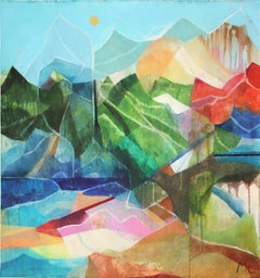 Paradise Mountain II - Abstrakte Farbe getränkte Landschaft Gemälde auf Leinwand